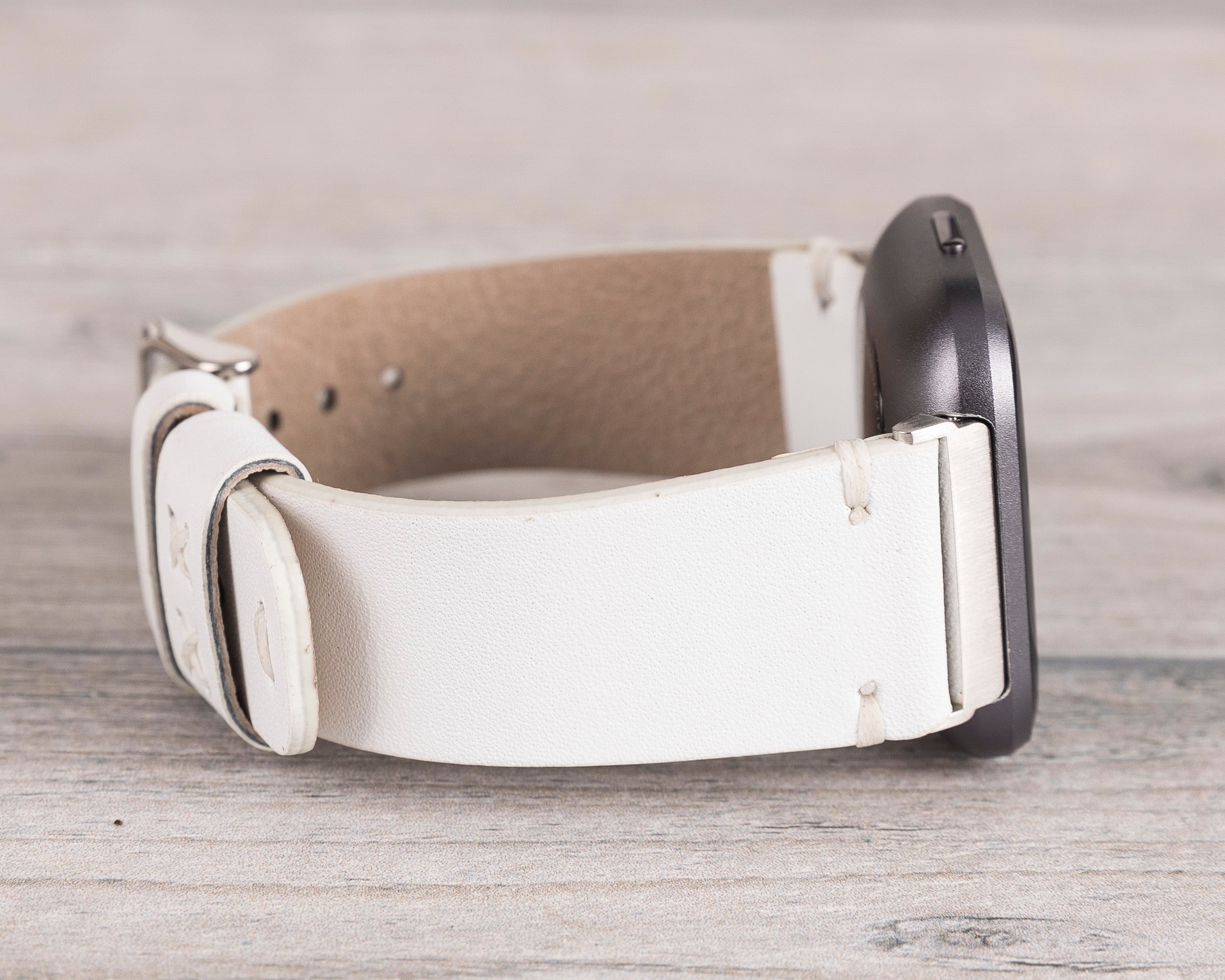 White Leather Classic Fitbit Watch Band