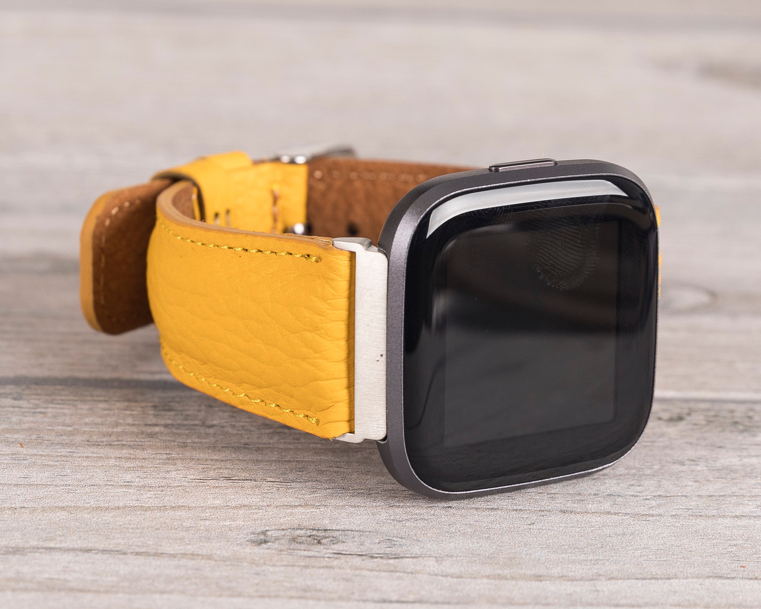 Yellow Leather Classic Fitbit Watch Band