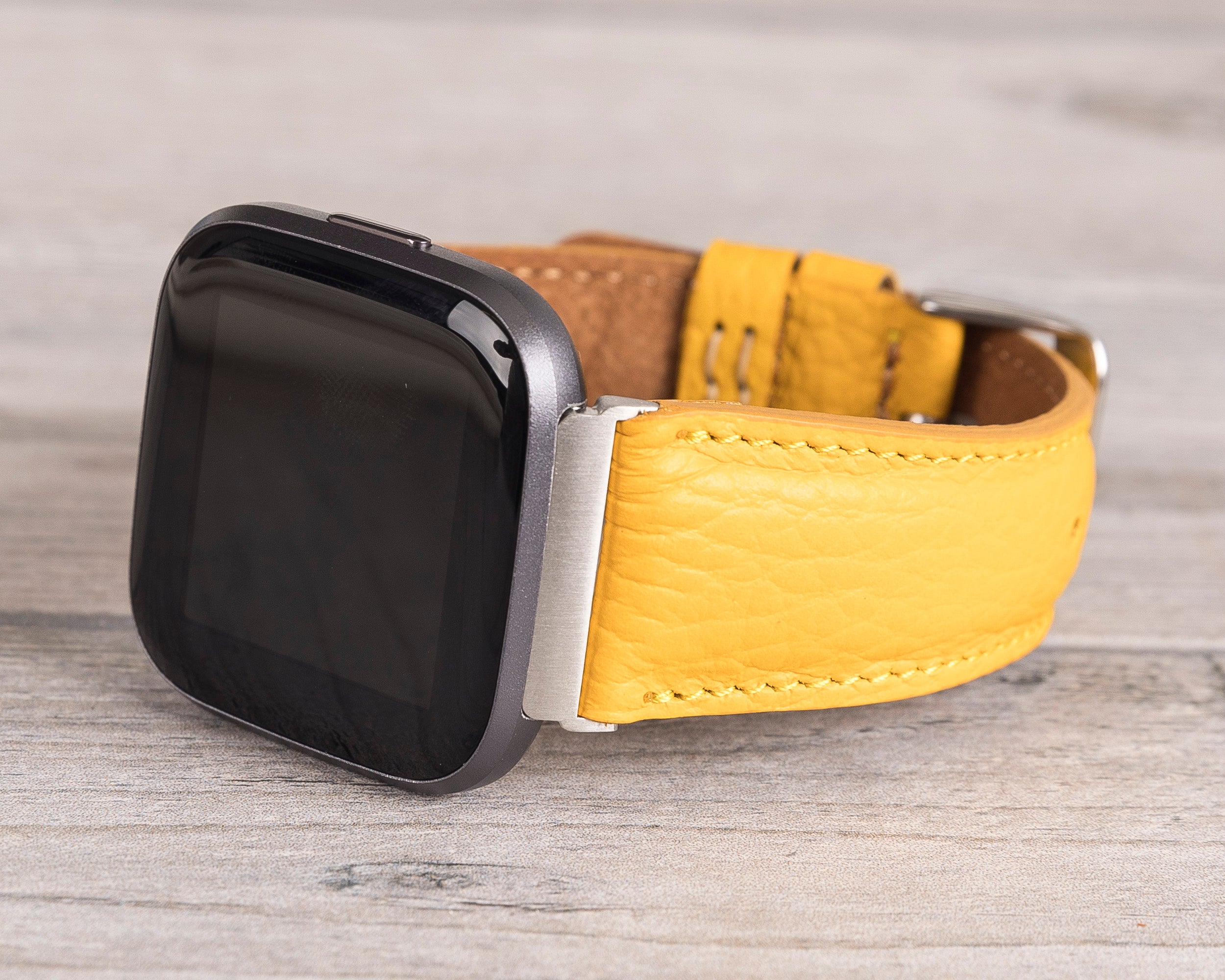 Yellow Leather Classic Fitbit Watch Band