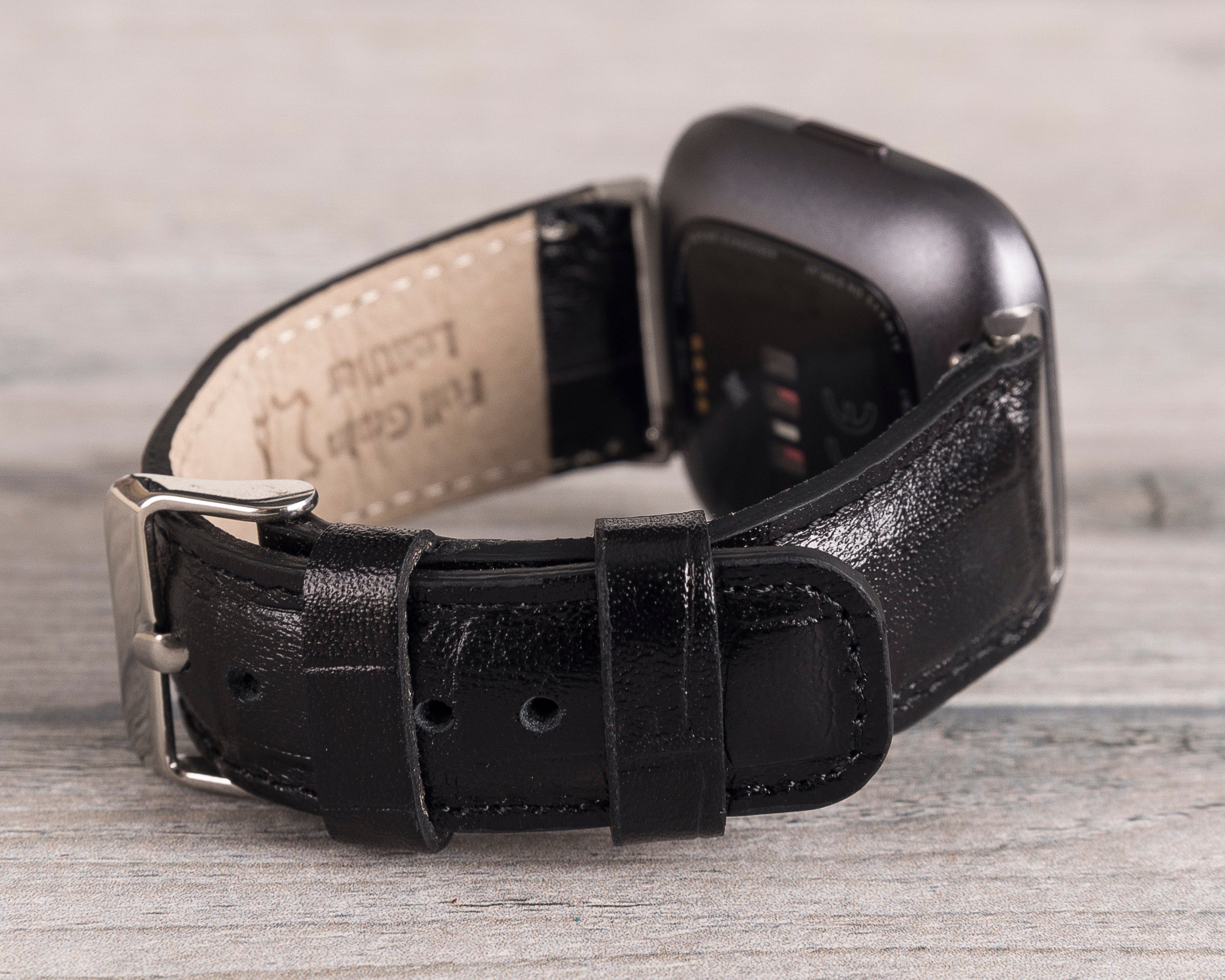 Black Croco Pattern Leather Classic Fitbit Watch Band