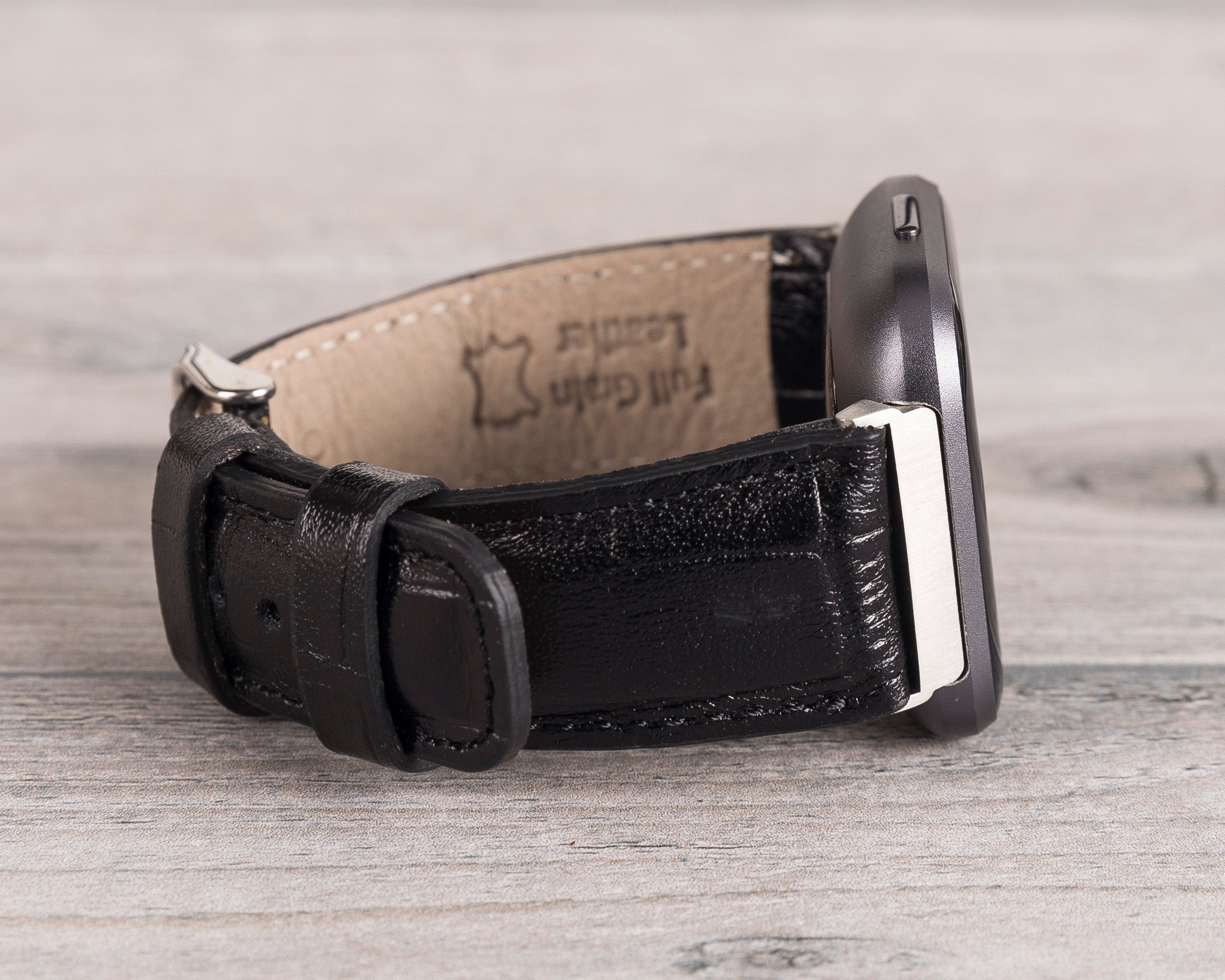 Black Croco Pattern Leather Classic Fitbit Watch Band