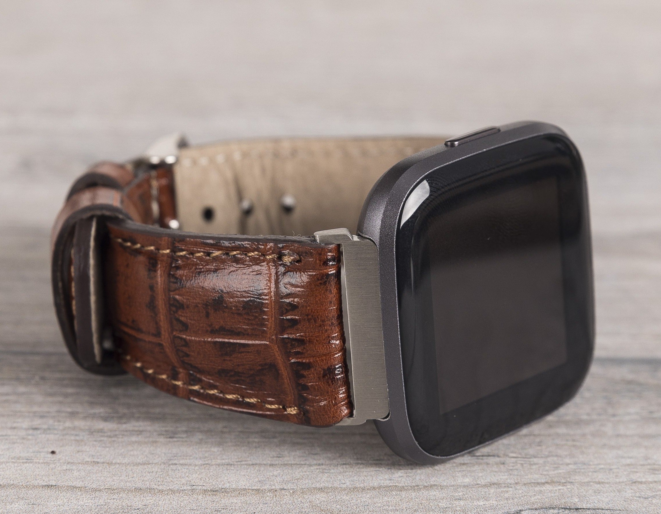 Brown Croco Pattern Leather Classic Fitbit Watch Band