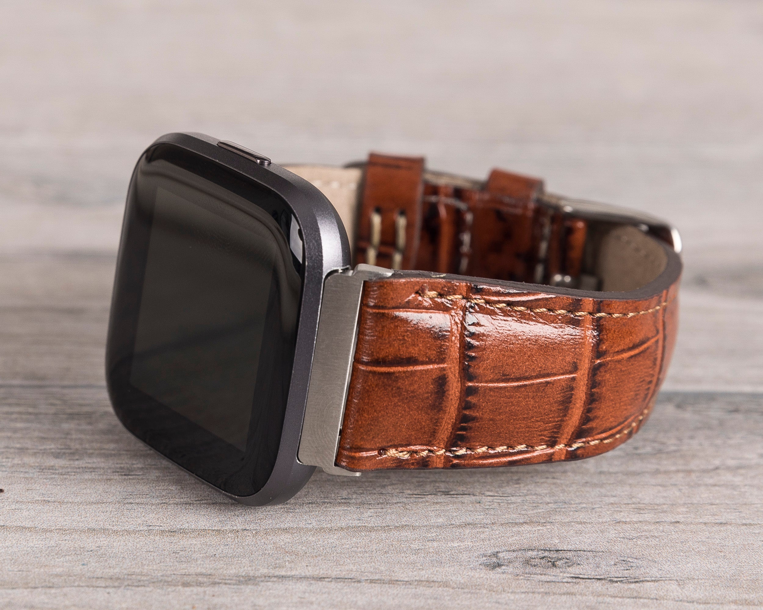 Brown Croco Pattern Leather Classic Fitbit Watch Band