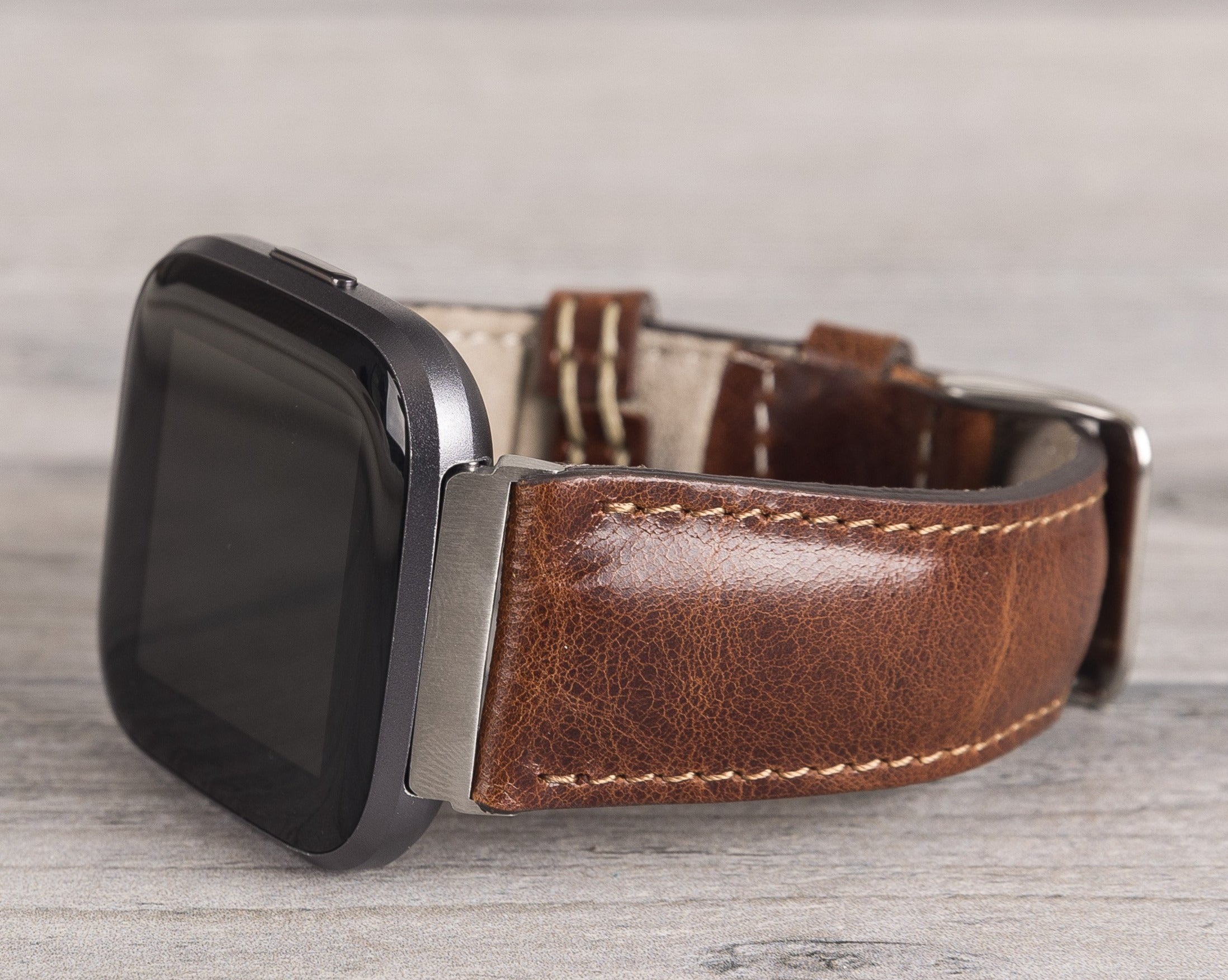 Dark Brown Leather Classic Fitbit Watch Band