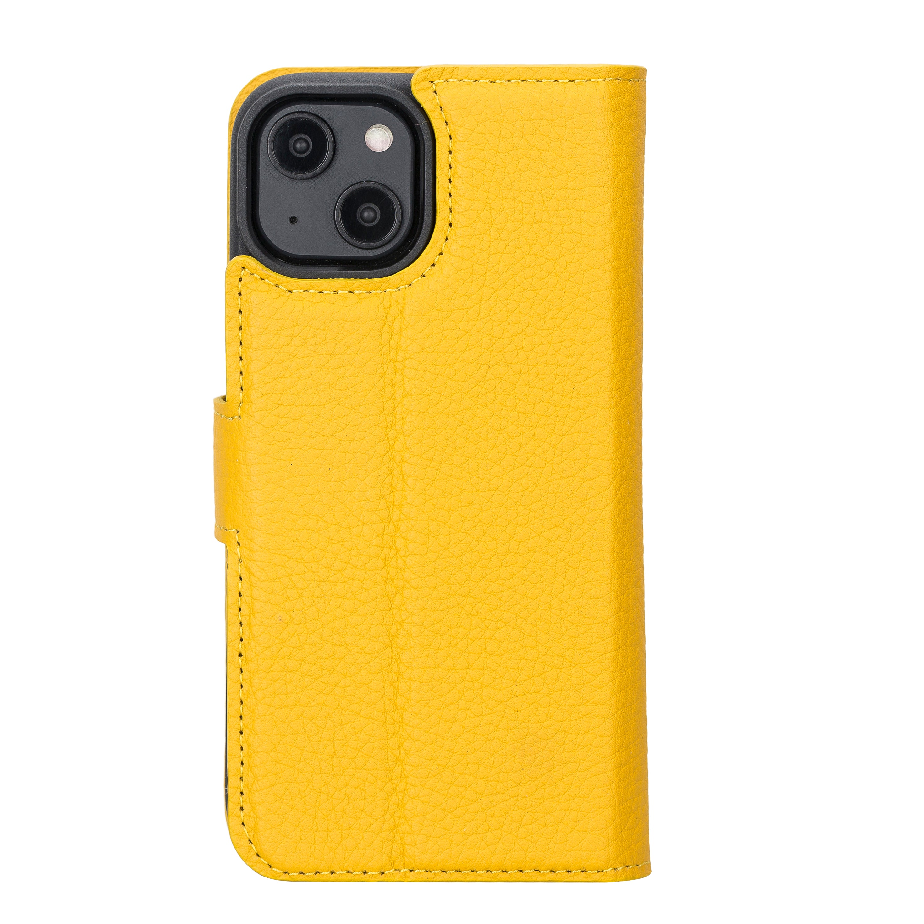 Yellow Leather Magnetic Wallet Case for iPhone 14 (6.1")