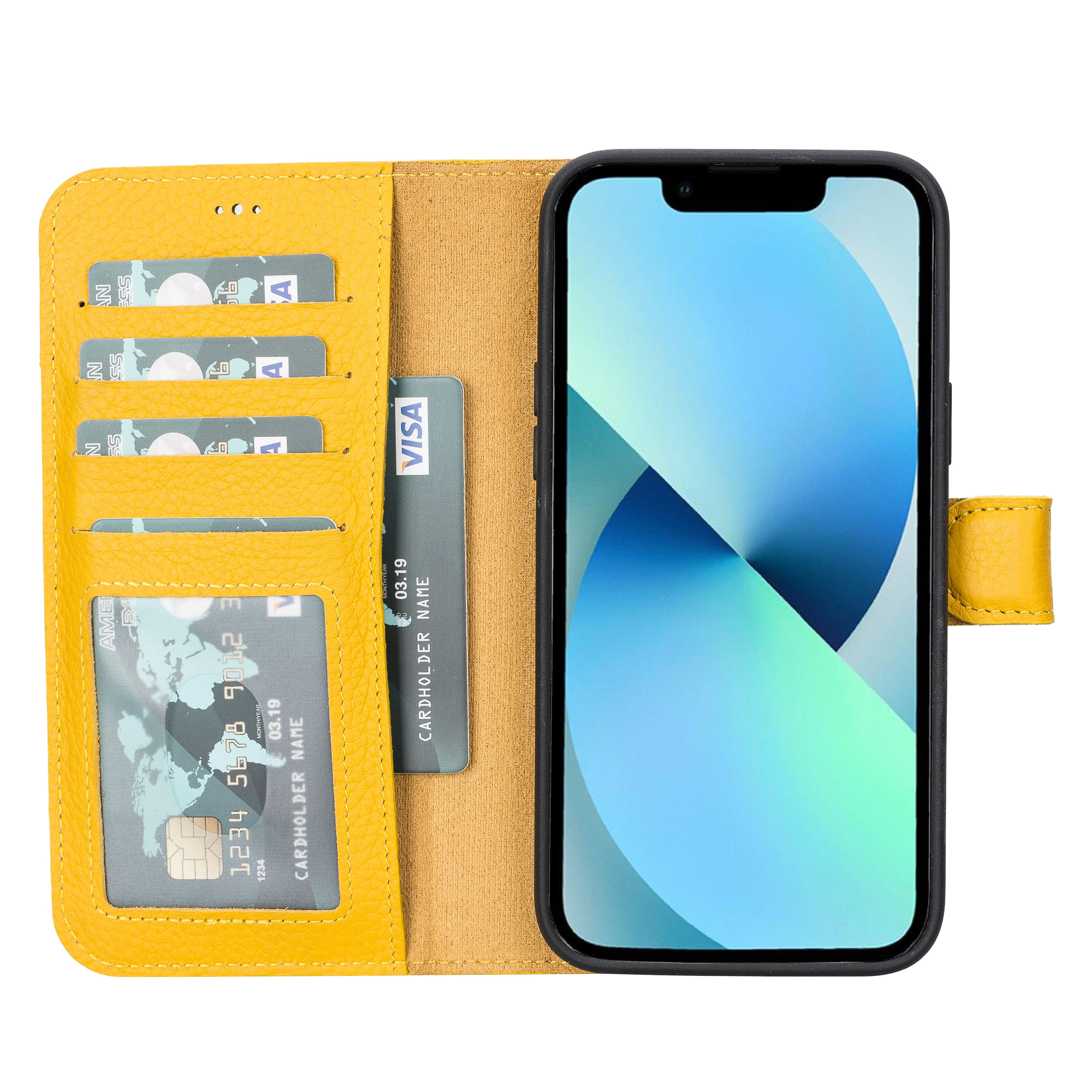Yellow Leather Magnetic Wallet Case for iPhone 14 PRO (6.1) – O2Leather