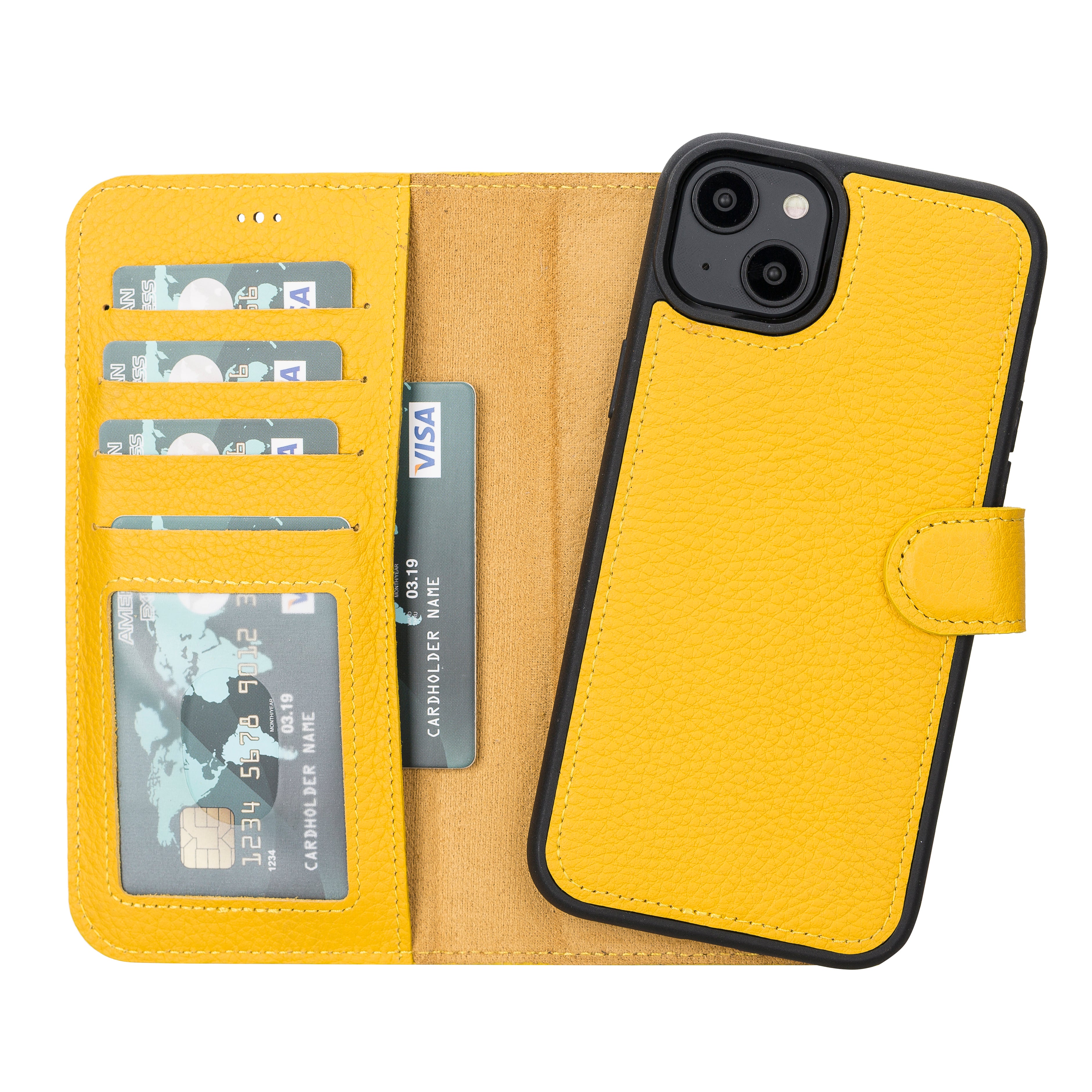 Yellow Leather Magnetic Wallet Case for iPhone 14 PLUS (6.7")