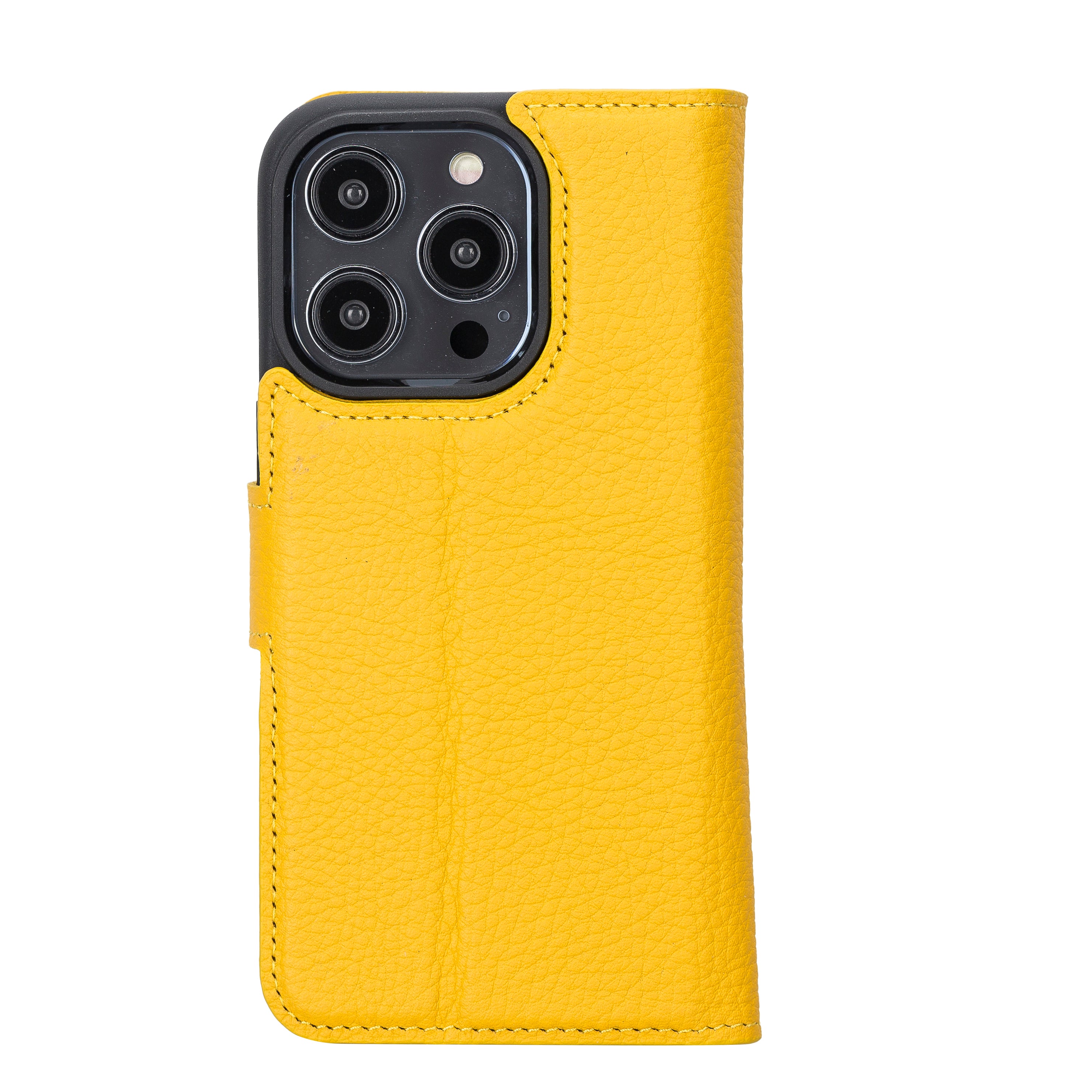 Yellow Leather Magnetic Wallet Case for iPhone 14 PRO (6.1")