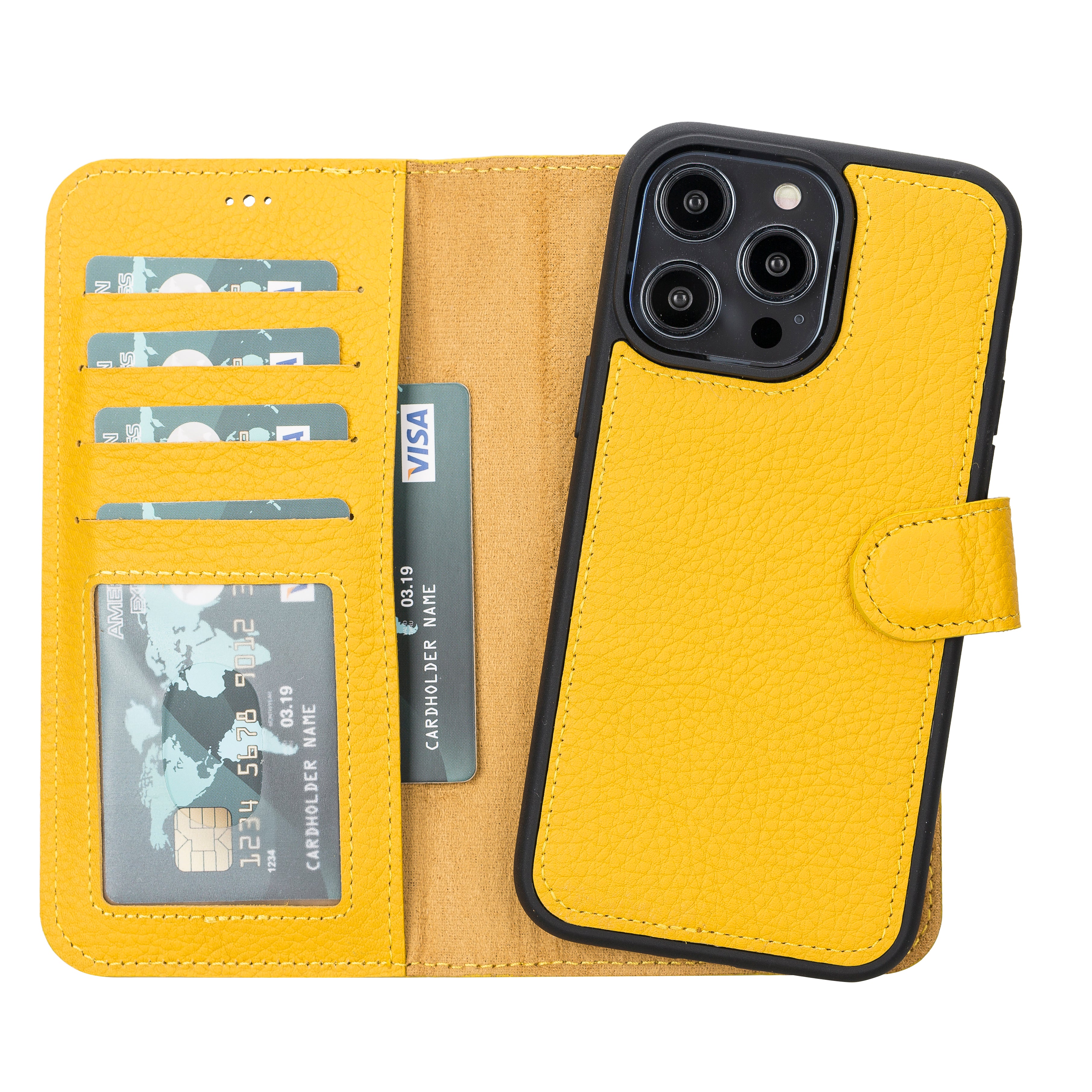 Yellow Leather Magnetic Wallet Case for iPhone Pro MAX (6.7") – O2Leather