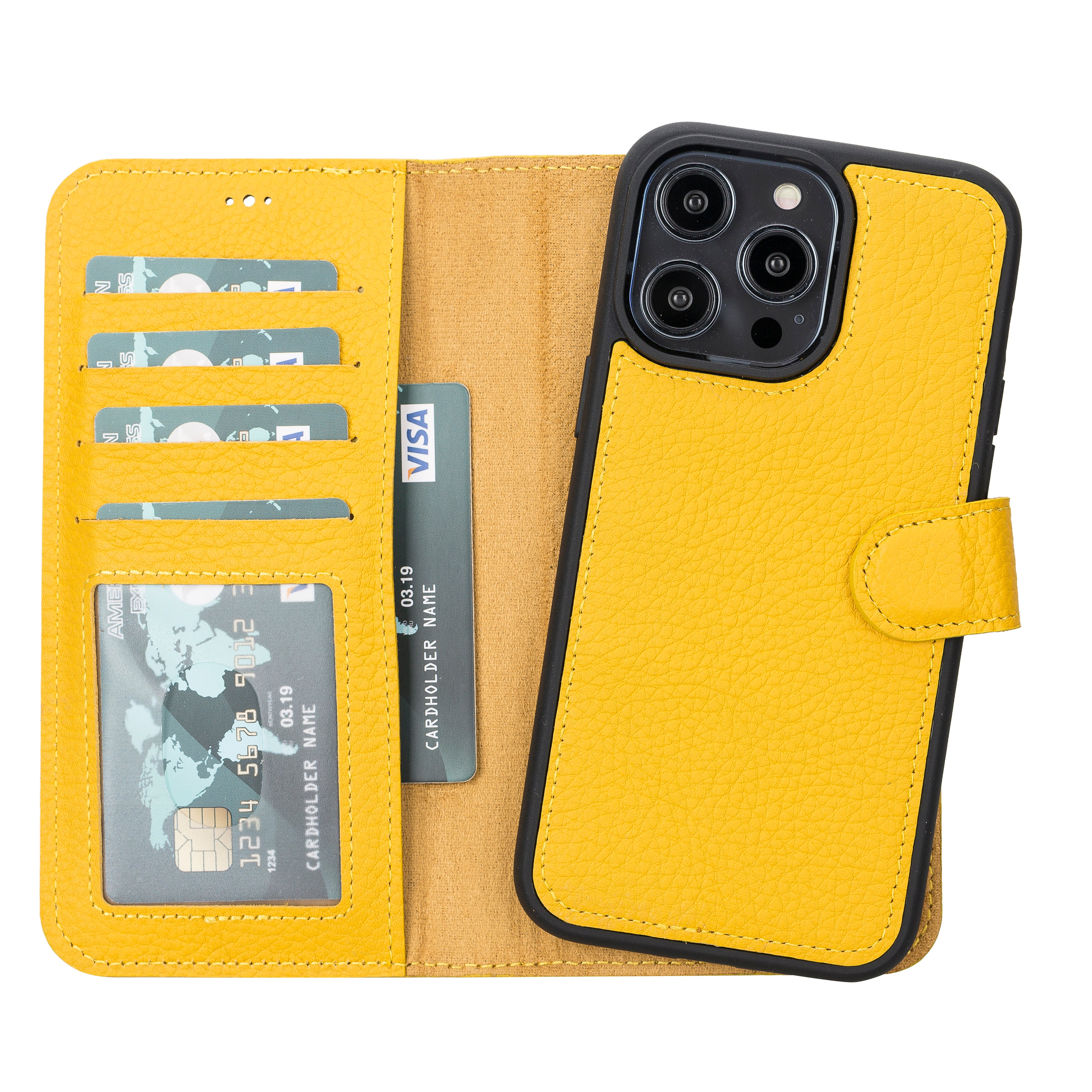 Yellow Leather Magnetic Wallet Case for iPhone 14 Pro MAX (6.7")