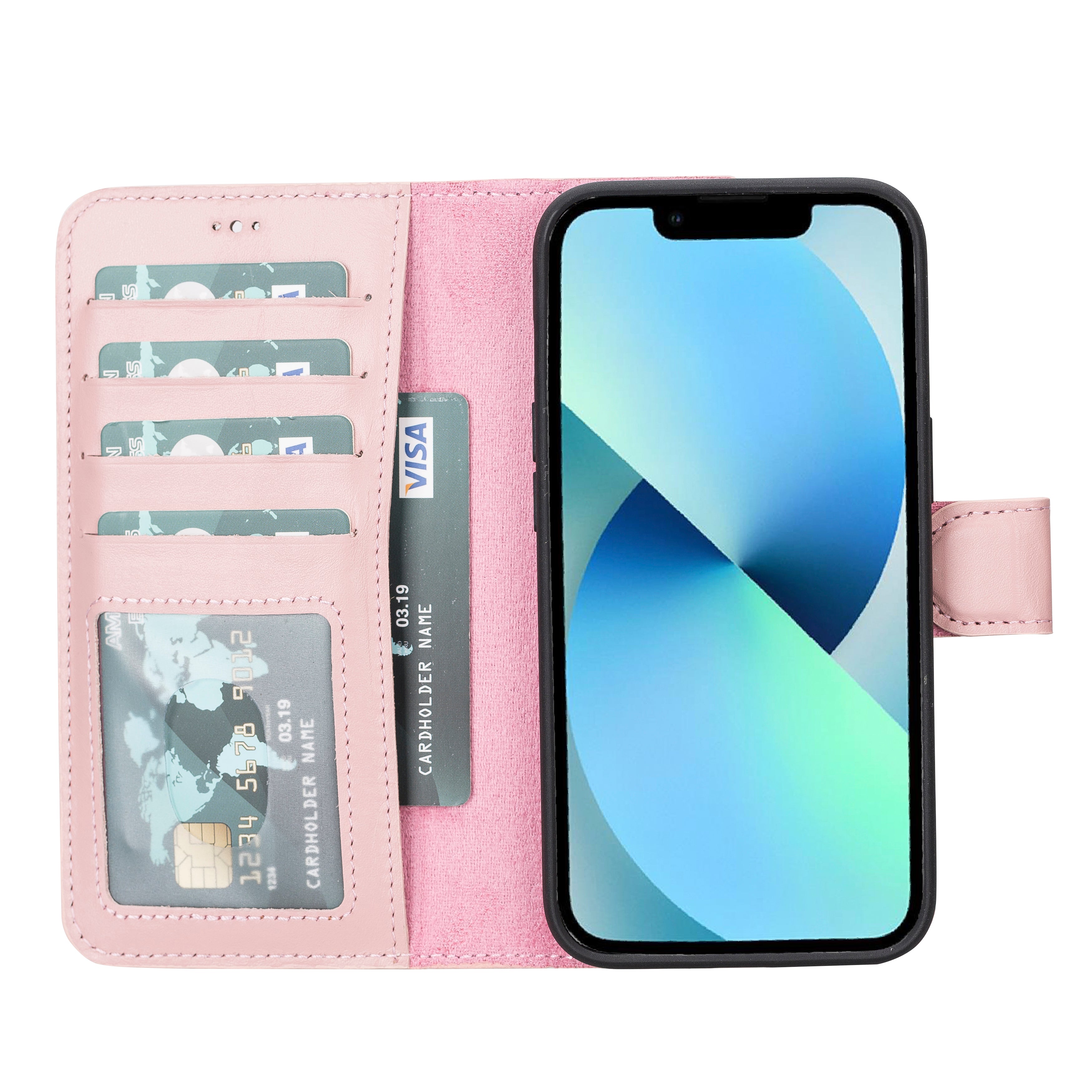 Pink Leather Magnetic Wallet Case for iPhone 14 (6.1")