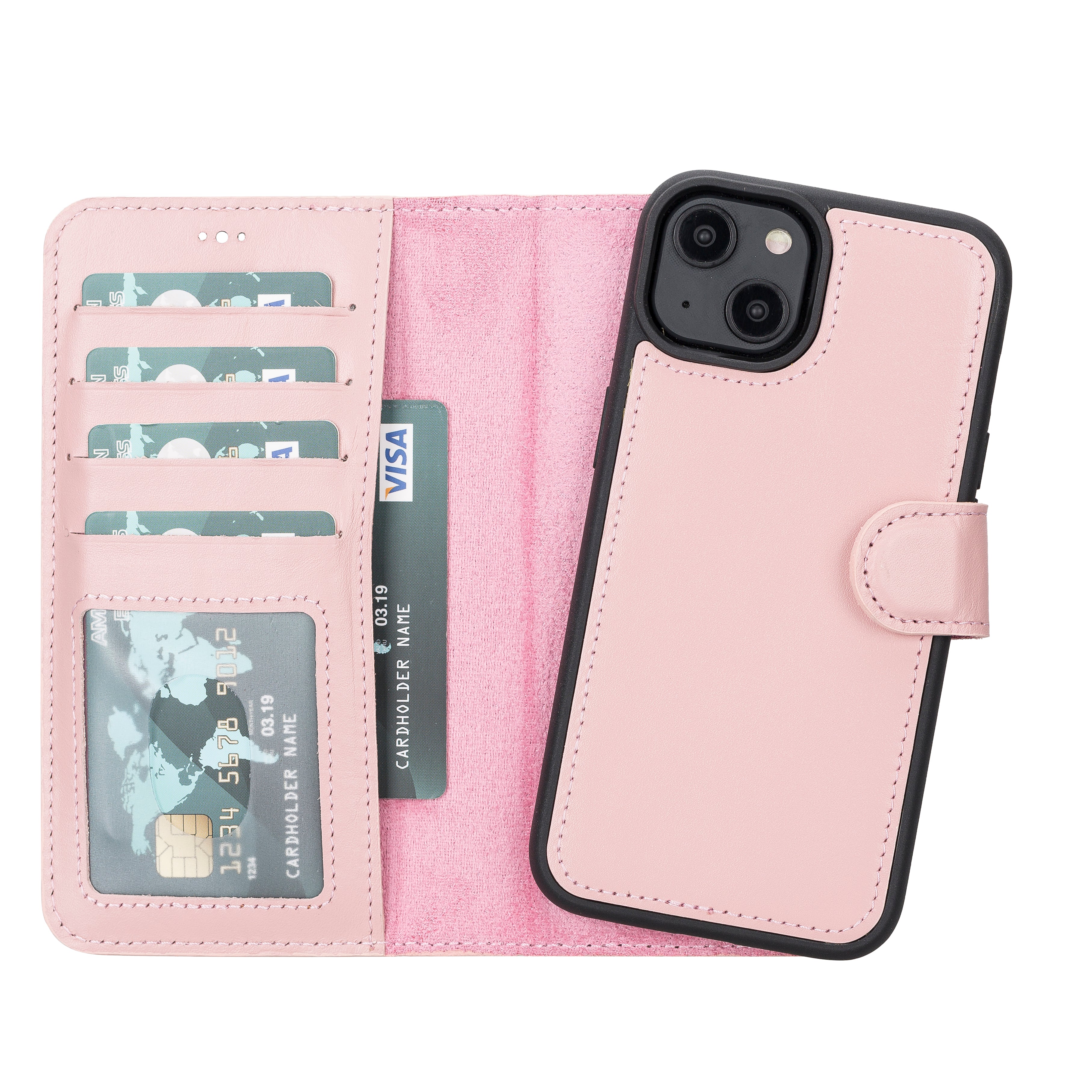 Pink Leather Magnetic Wallet Case for iPhone 14 (6.1")