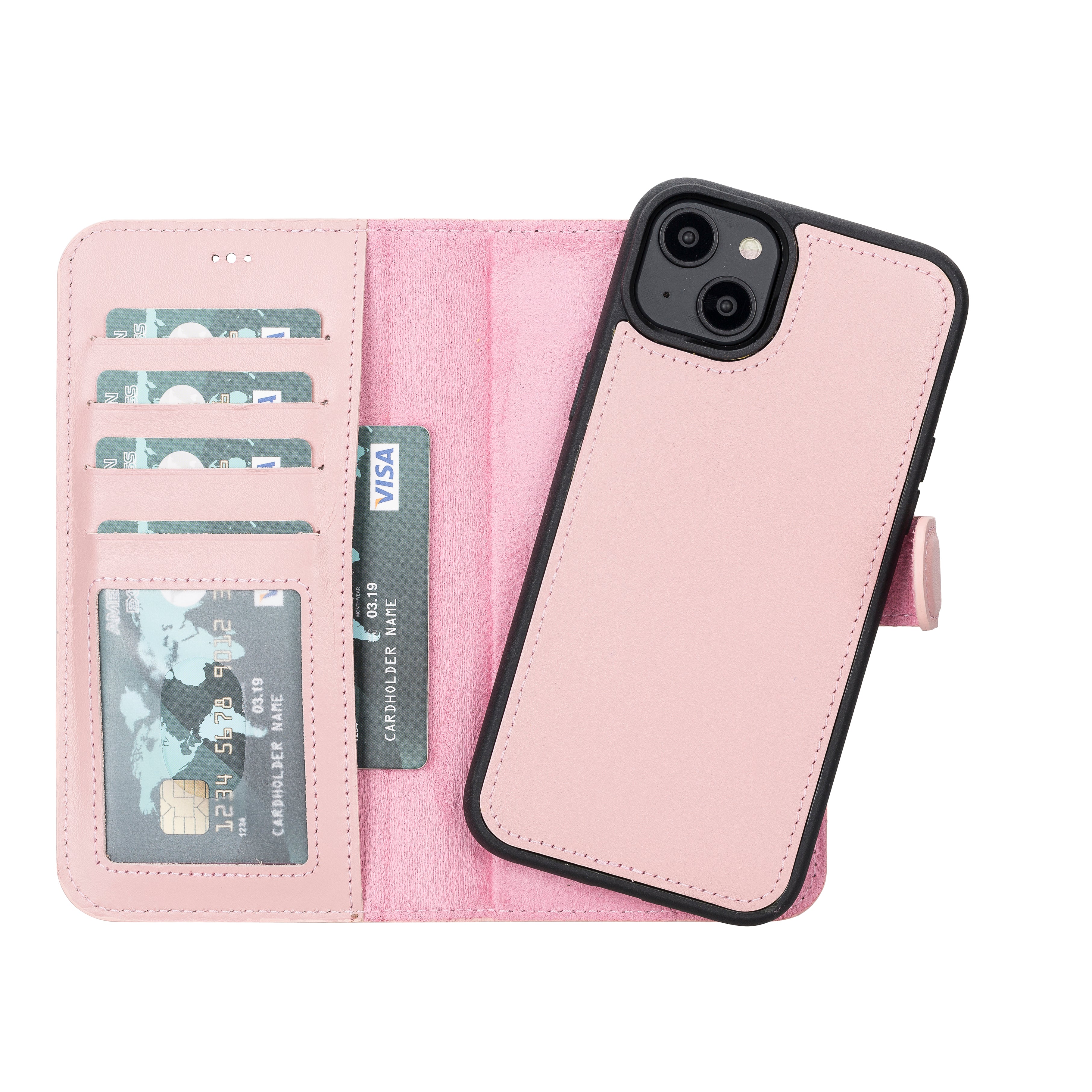 Pink Leather Magnetic Wallet Case for iPhone 14 PLUS (6.7")