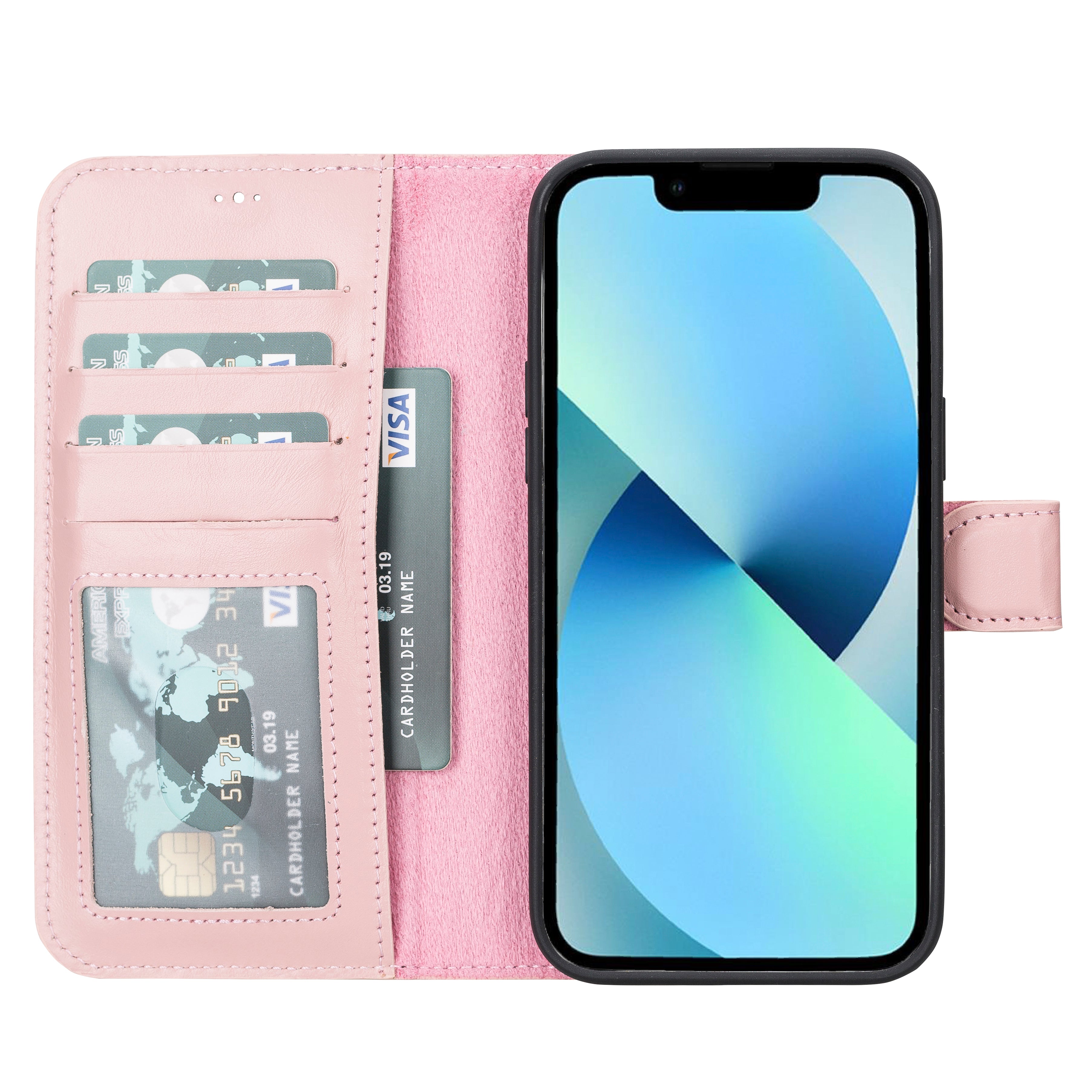 Pink Leather Magnetic Wallet Case for iPhone 14 Pro MAX (6.7")