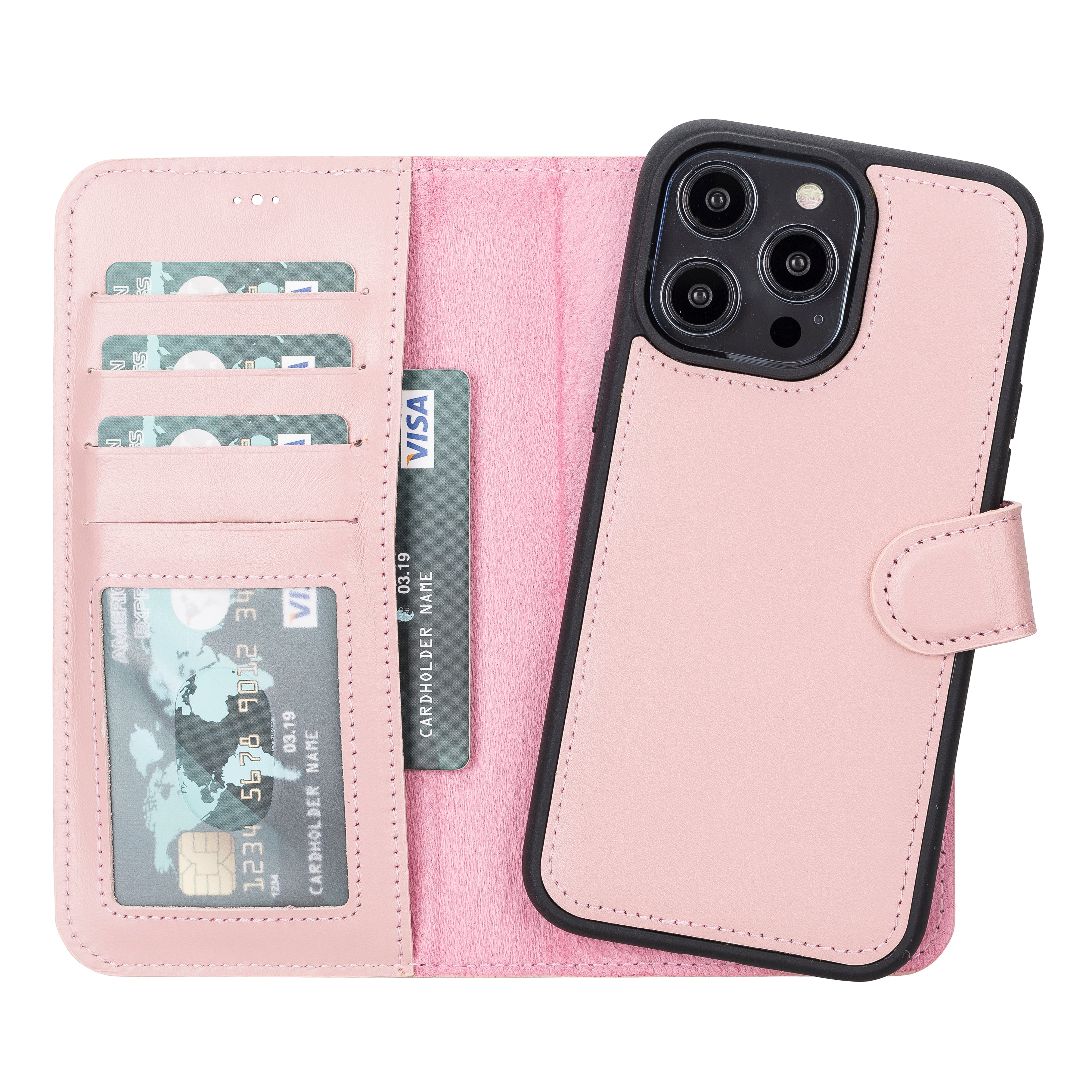 Pink Leather Magnetic Wallet Case for iPhone 14 Pro MAX (6.7")