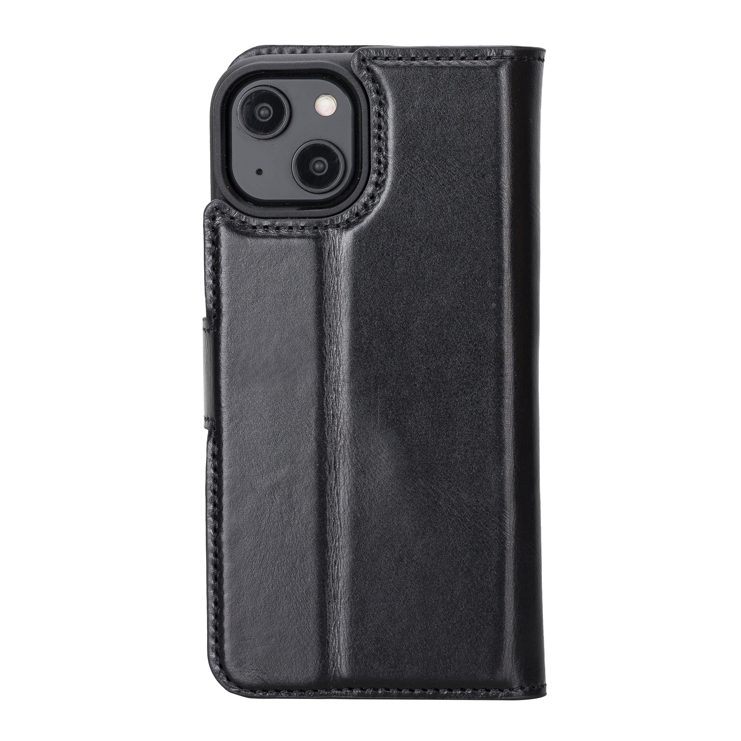 Black Leather Magnetic Wallet Case for iPhone 14 (6.1")