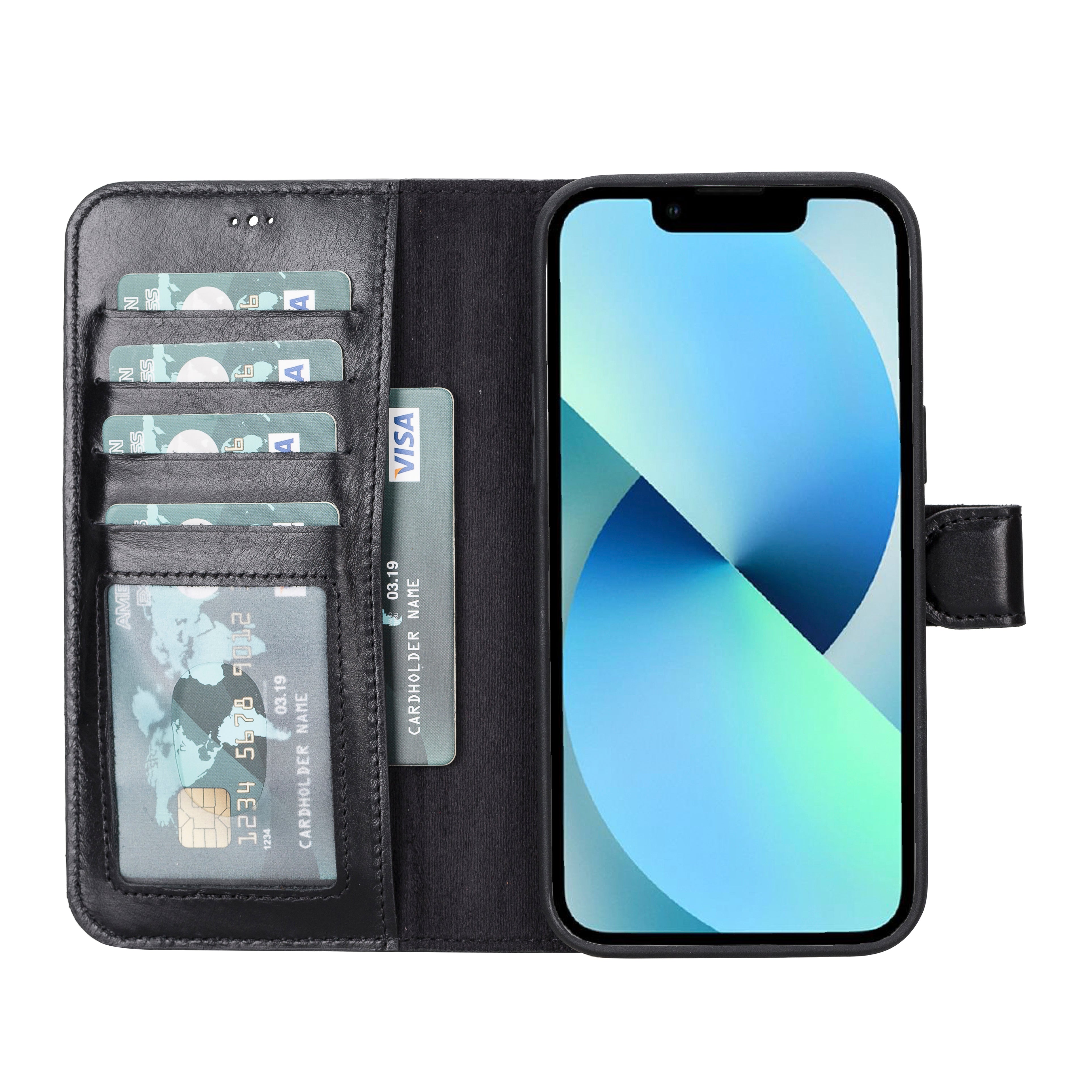 Black Leather Magnetic Wallet Case for iPhone 14 Pro MAX (6.7")