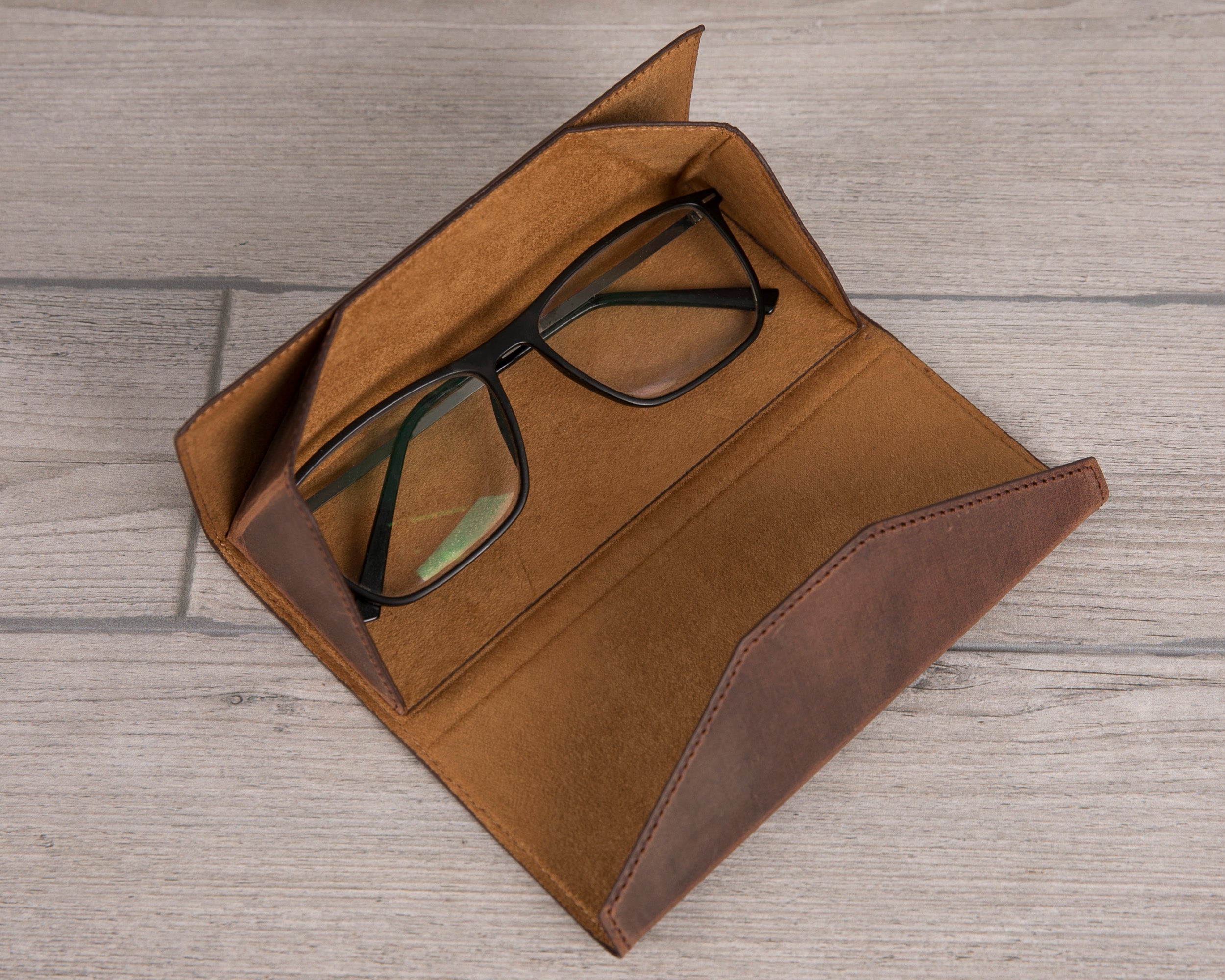 Antic Brown Leather Glasses Case