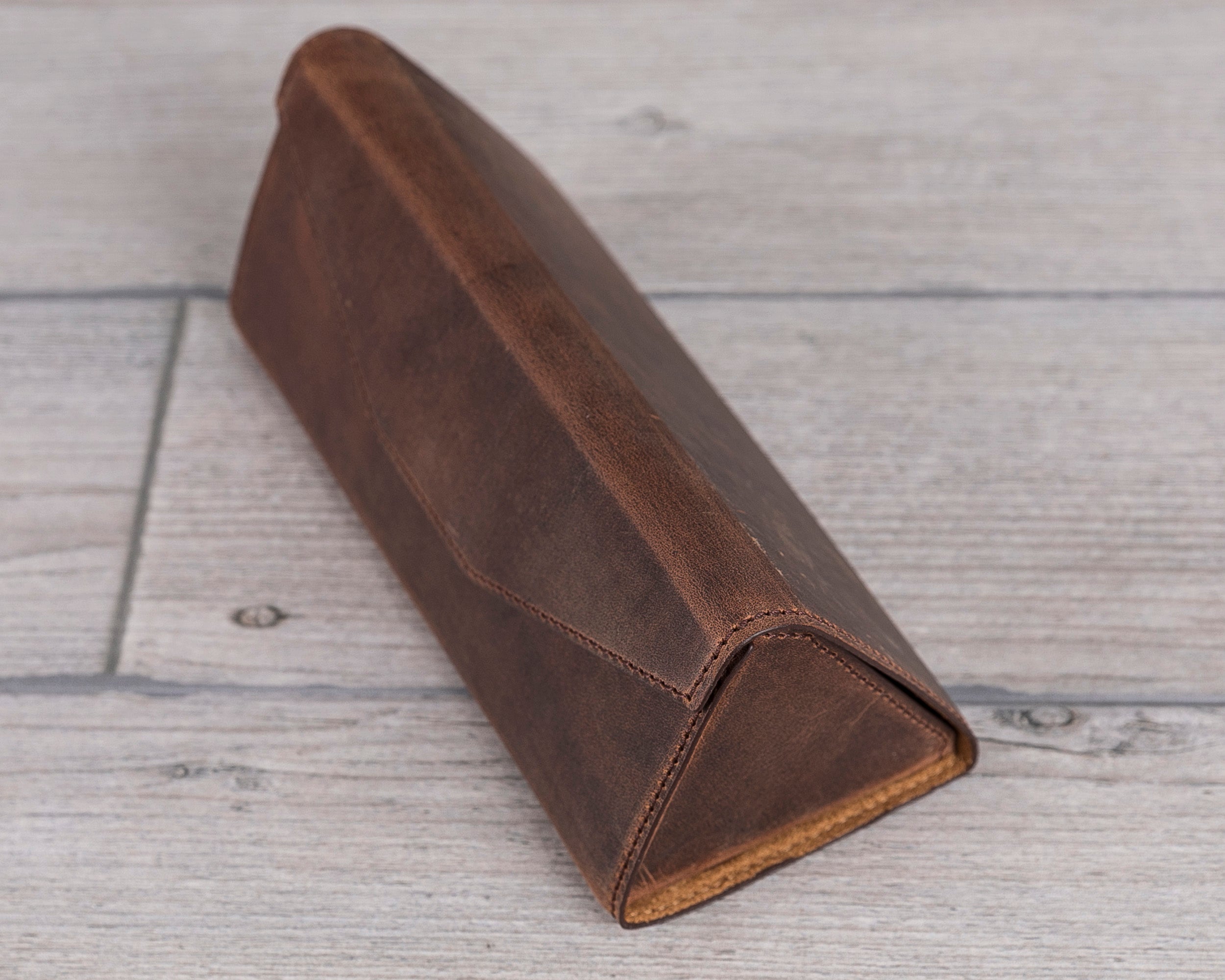 Antic Brown Leather Glasses Case