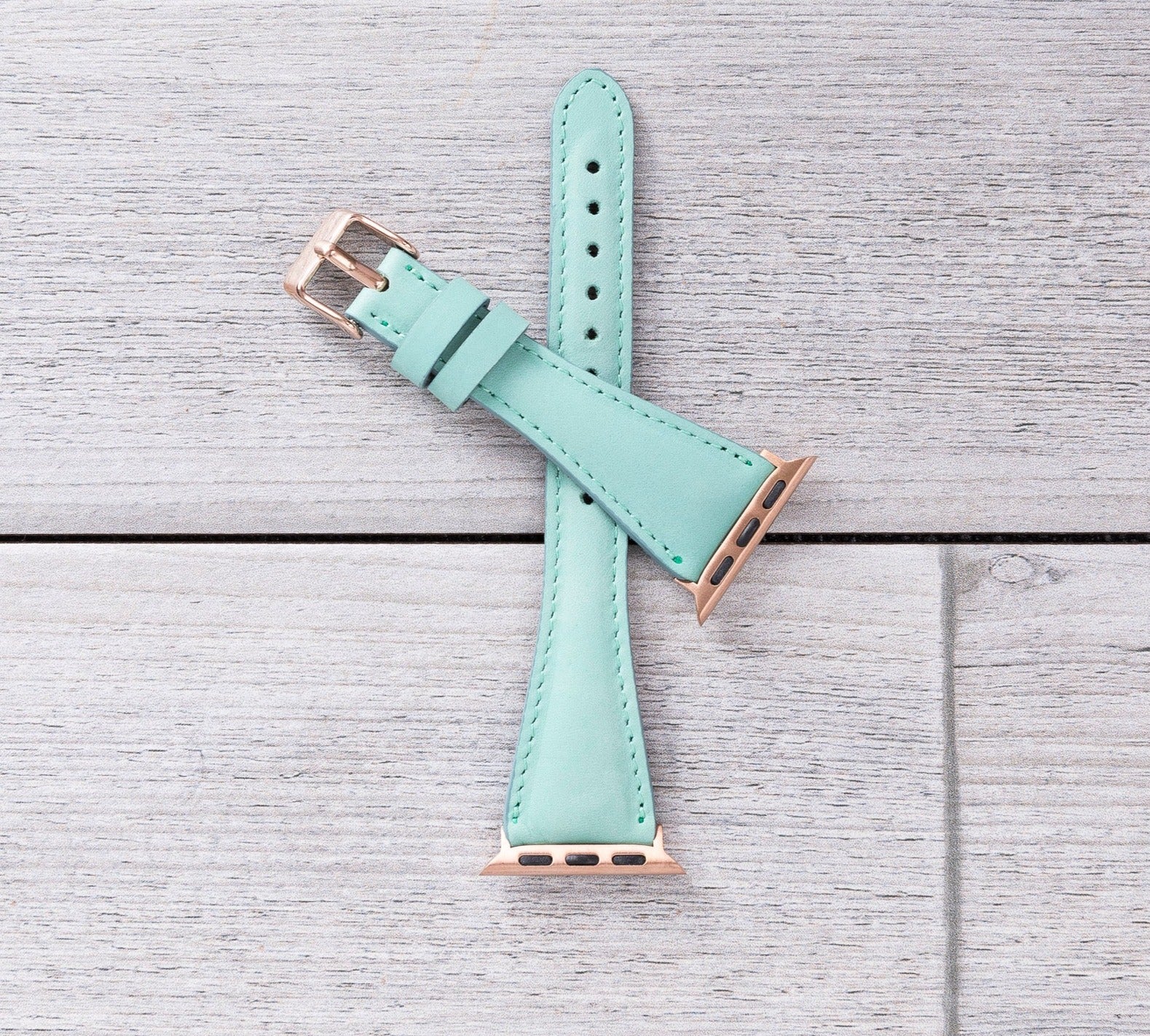 Mint Blue Leather Slim Apple Watch Band