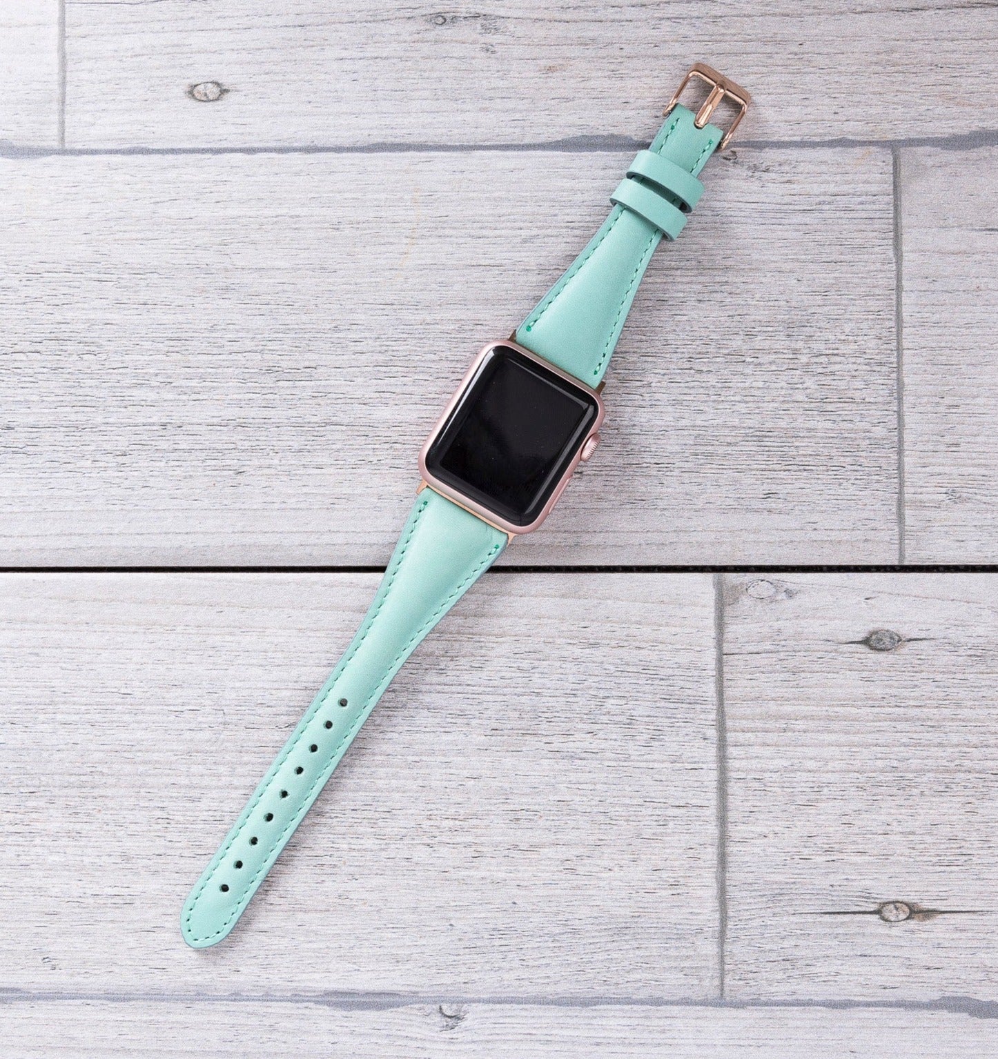 Mint Blue Leather Slim Apple Watch Band