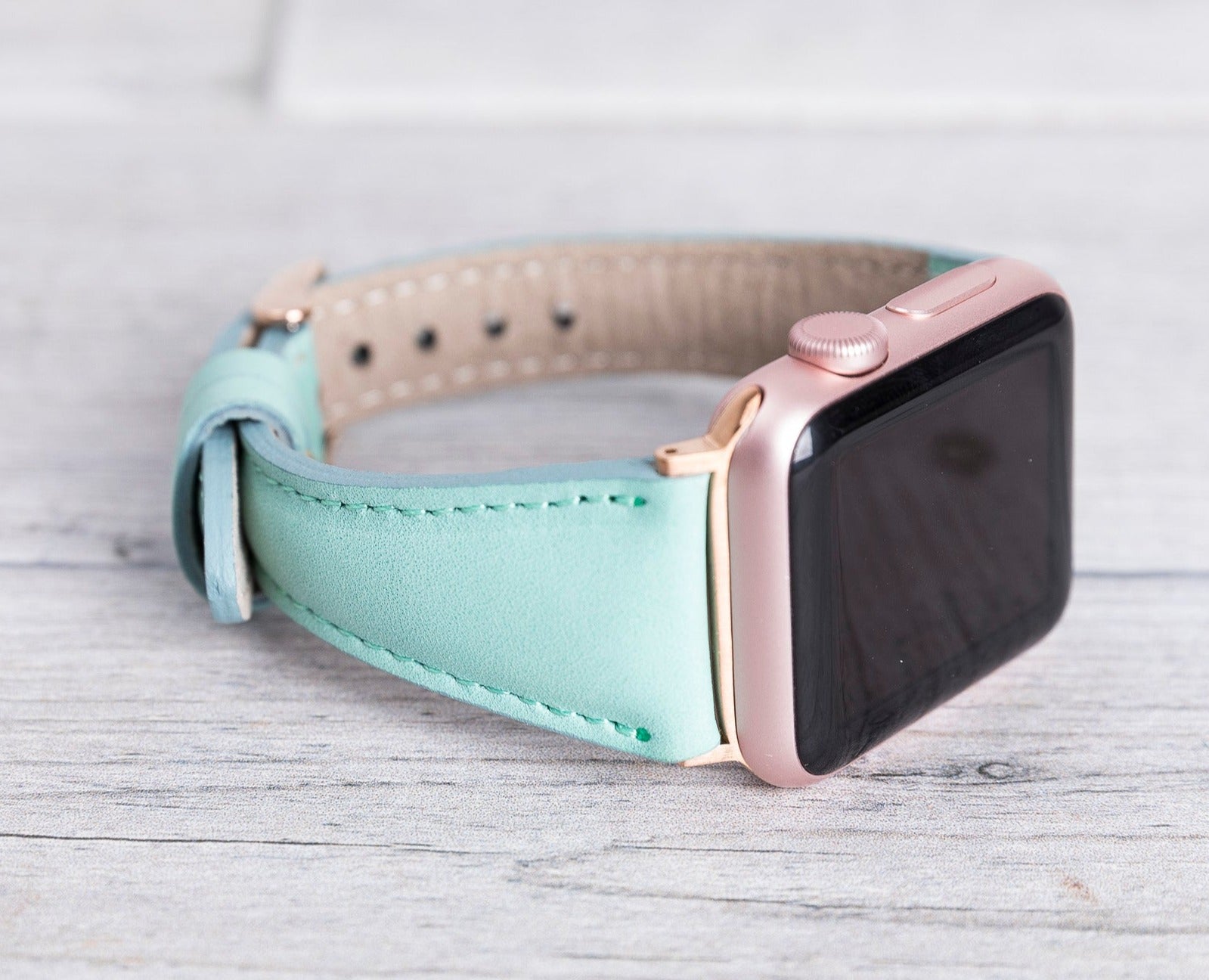 Mint Blue Leather Slim Apple Watch Band