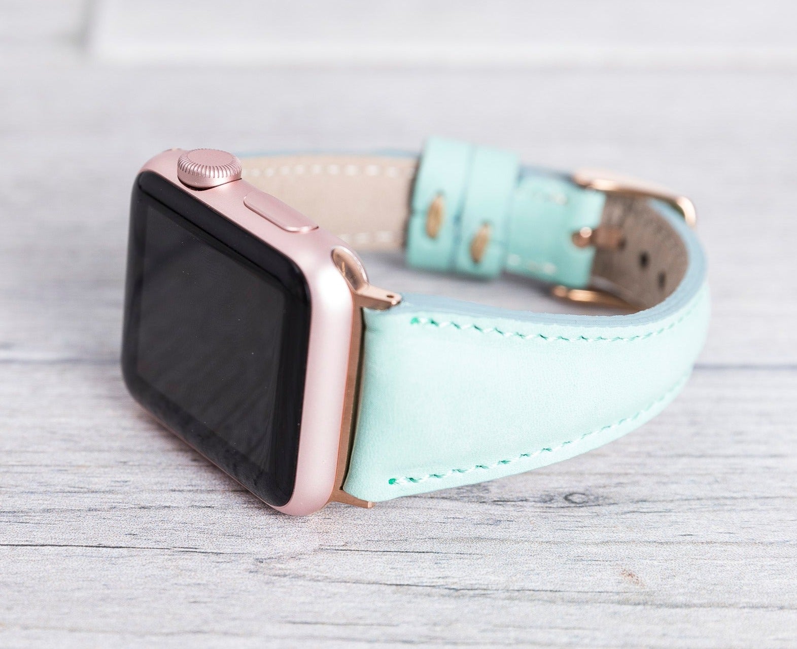 Mint Blue Leather Slim Apple Watch Band