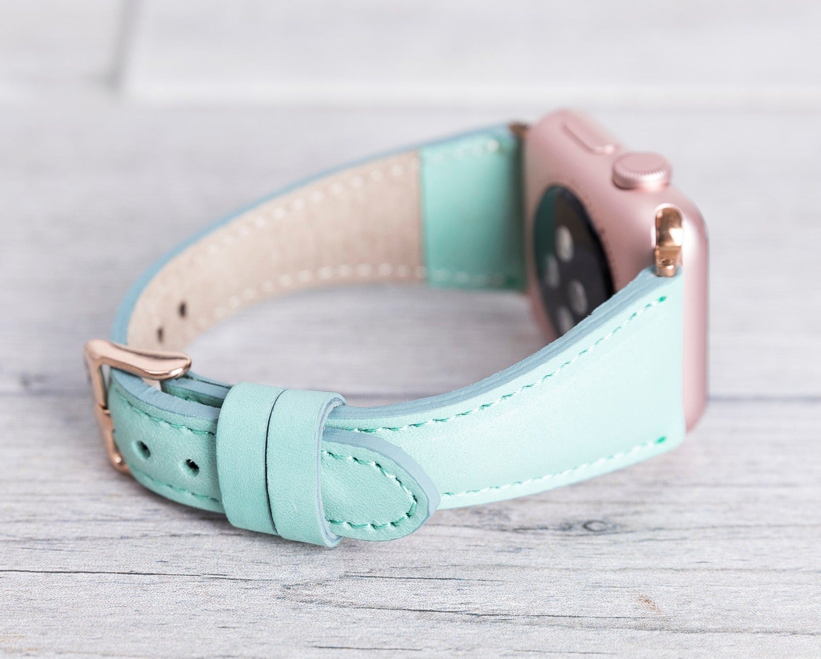 Mint Blue Leather Slim Apple Watch Band