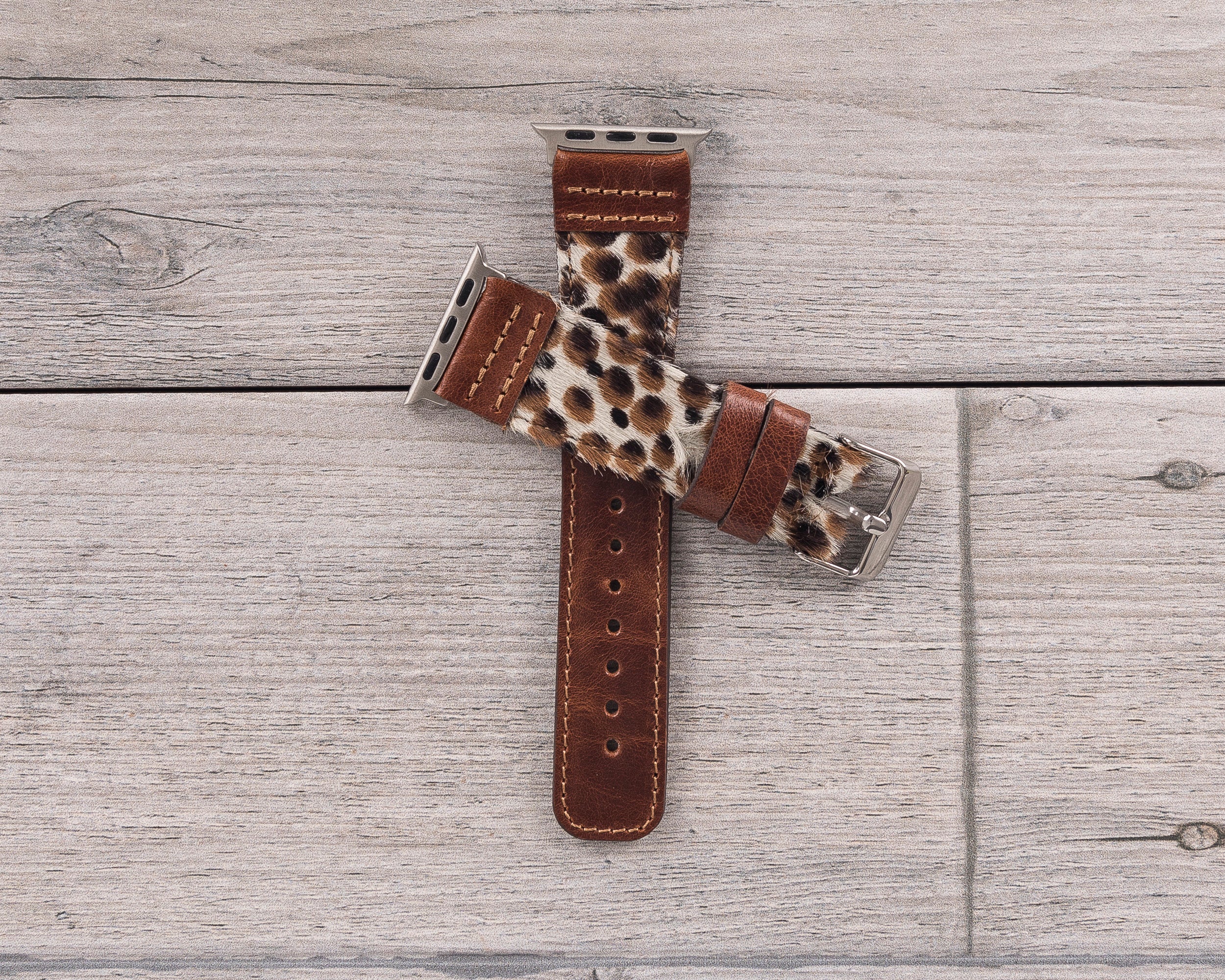 Brown Leopard Patterned Leather Sport Apple Watch Band