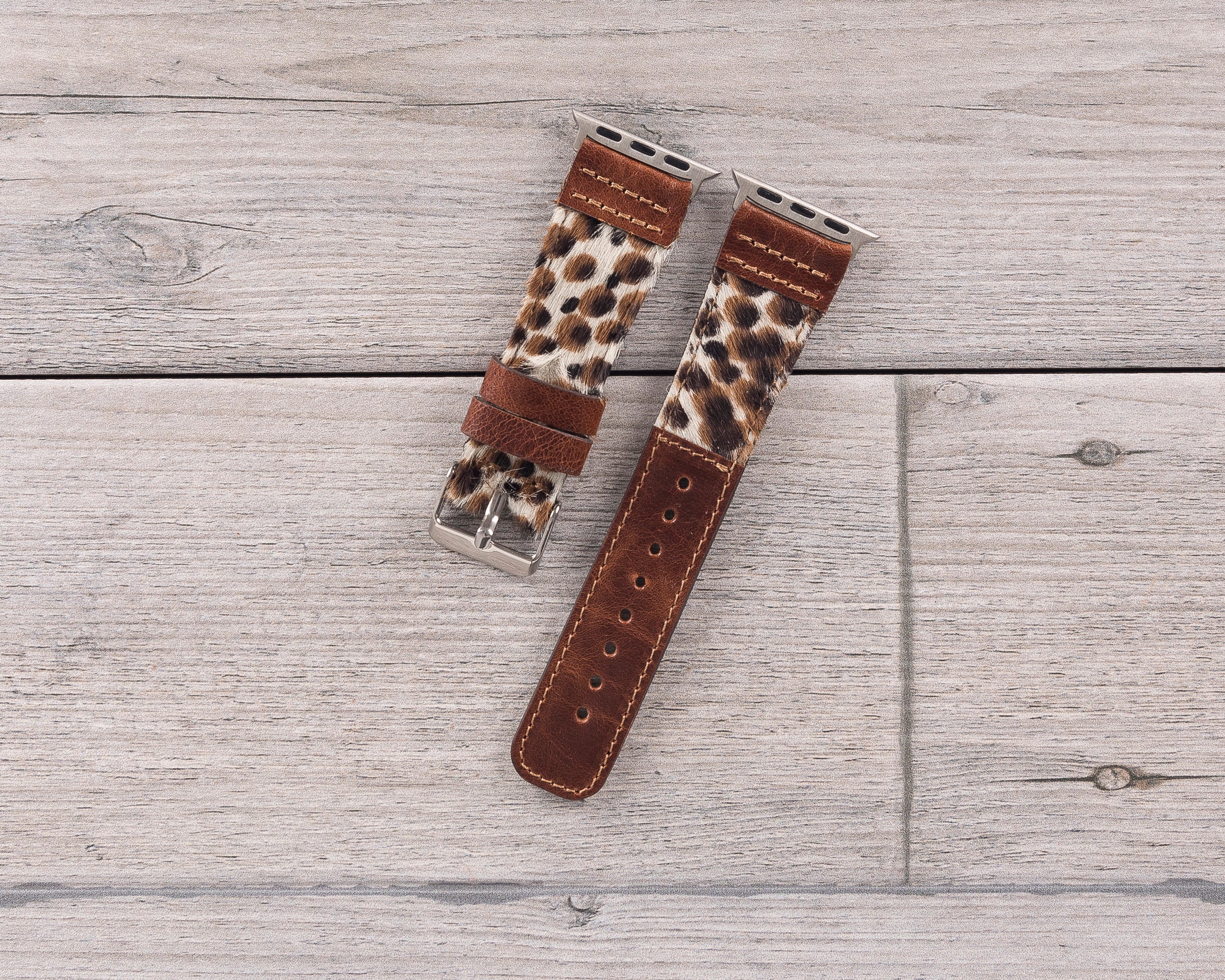 Brown Leopard Patterned Leather Sport Apple Watch Band