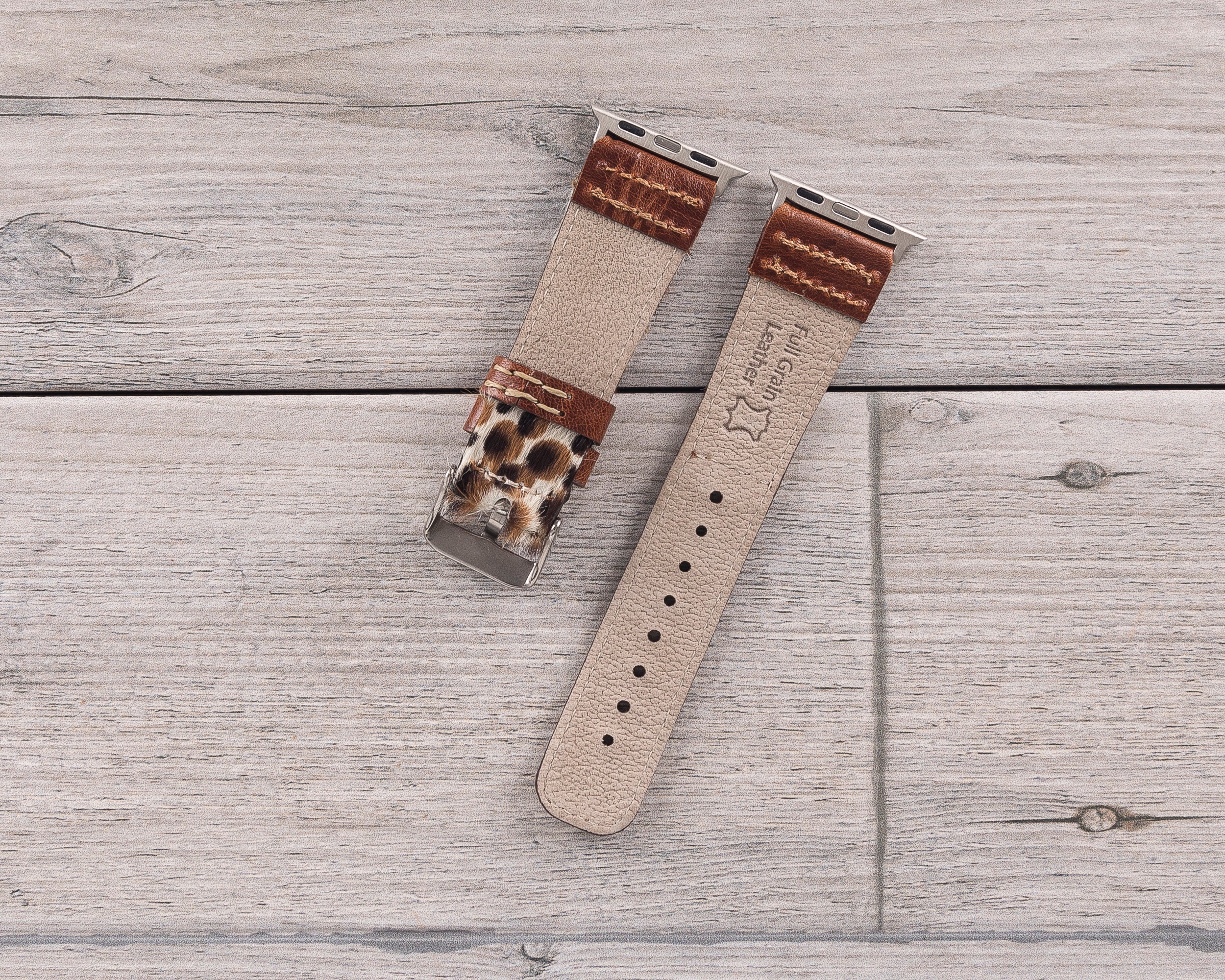 Brown Leopard Patterned Leather Sport Apple Watch Band