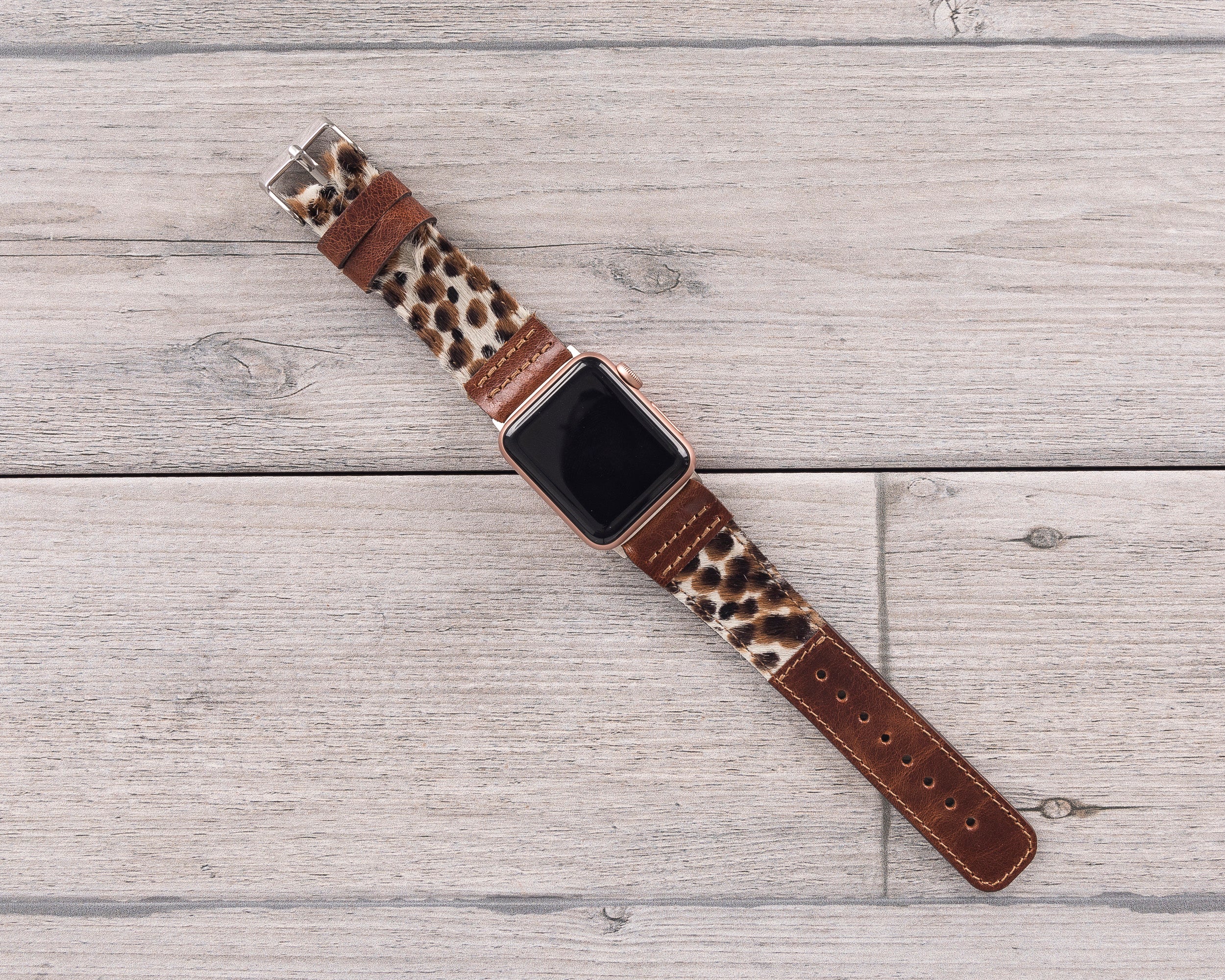 Brown Leopard Patterned Leather Sport Apple Watch Band