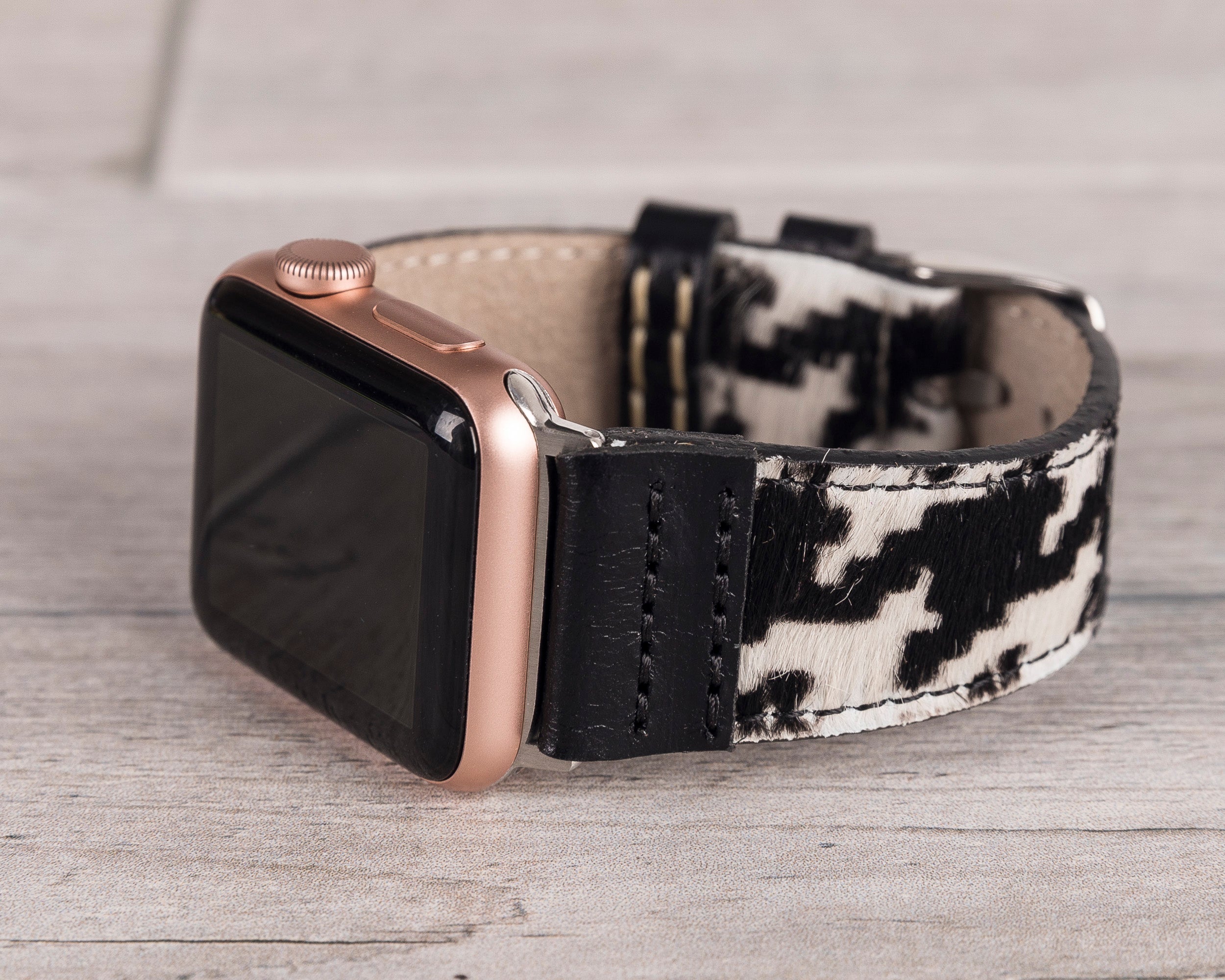 Black Leopard Patterned Leather Sport Apple Watch Band