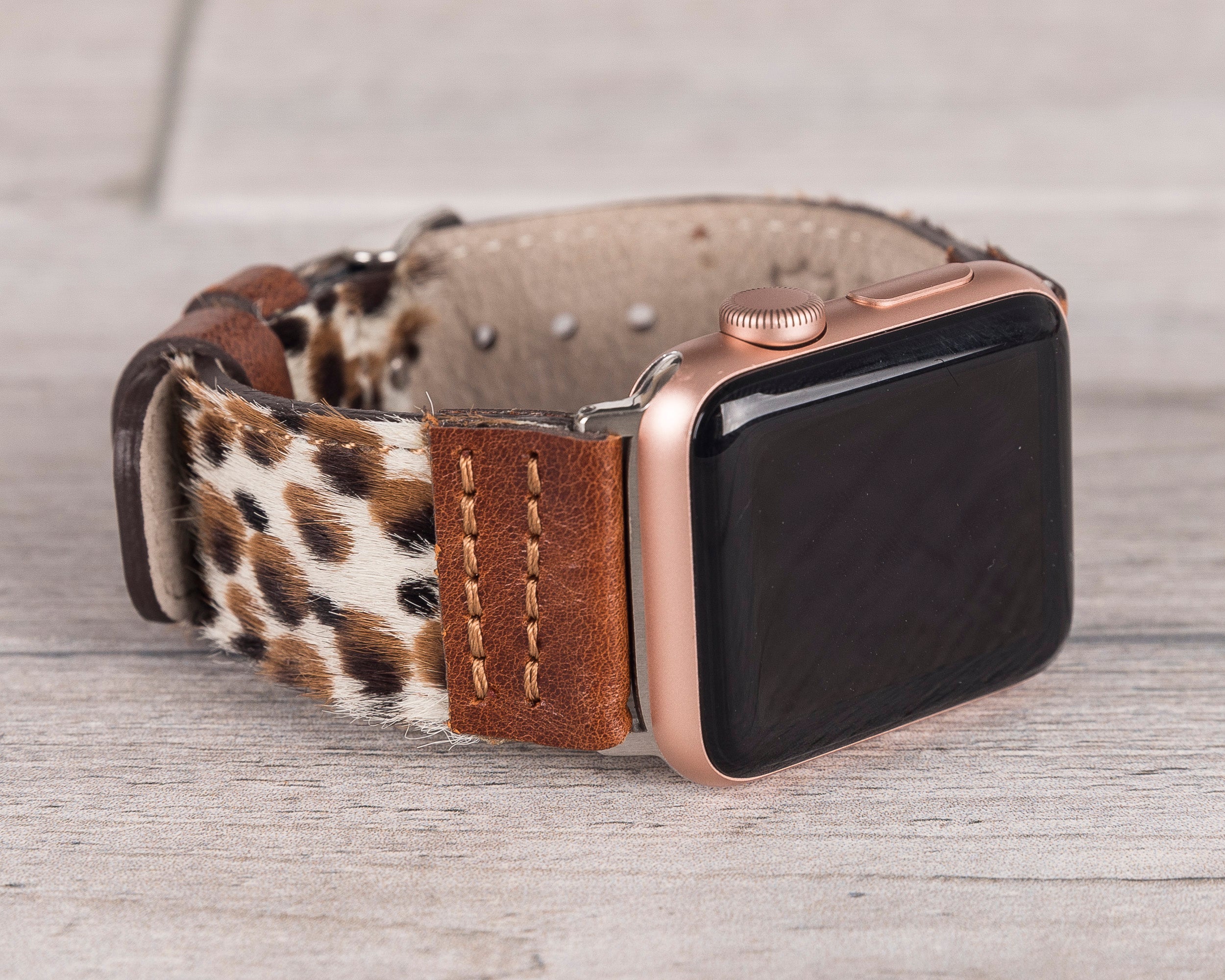 Brown Leopard Patterned Leather Sport Apple Watch Band