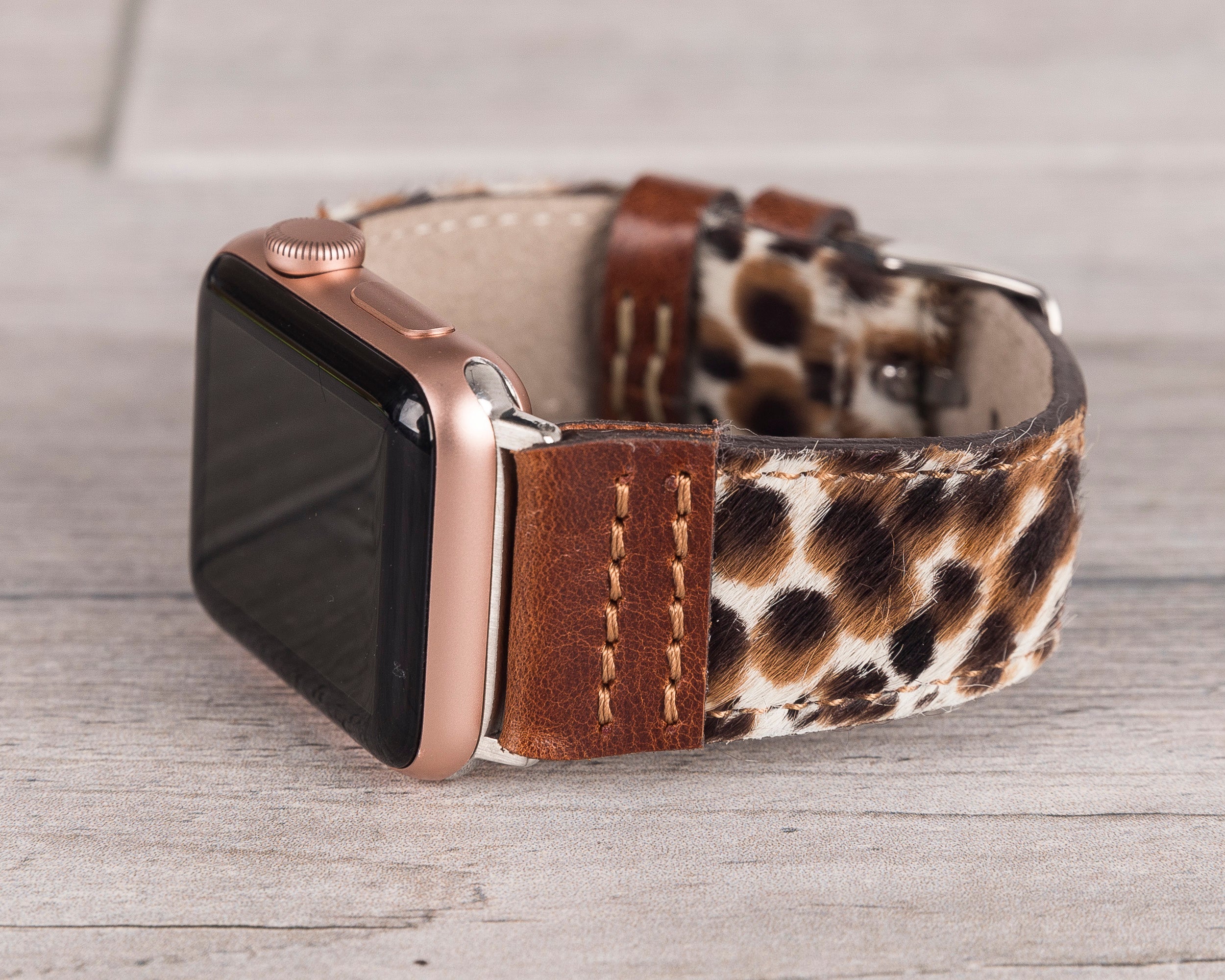 Brown Leopard Patterned Leather Sport Apple Watch Band