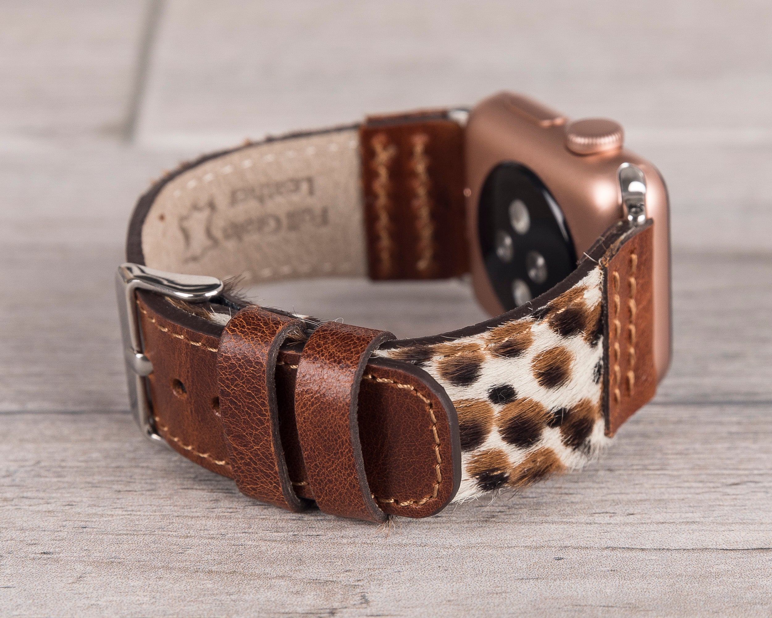 Brown Leopard Patterned Leather Sport Apple Watch Band