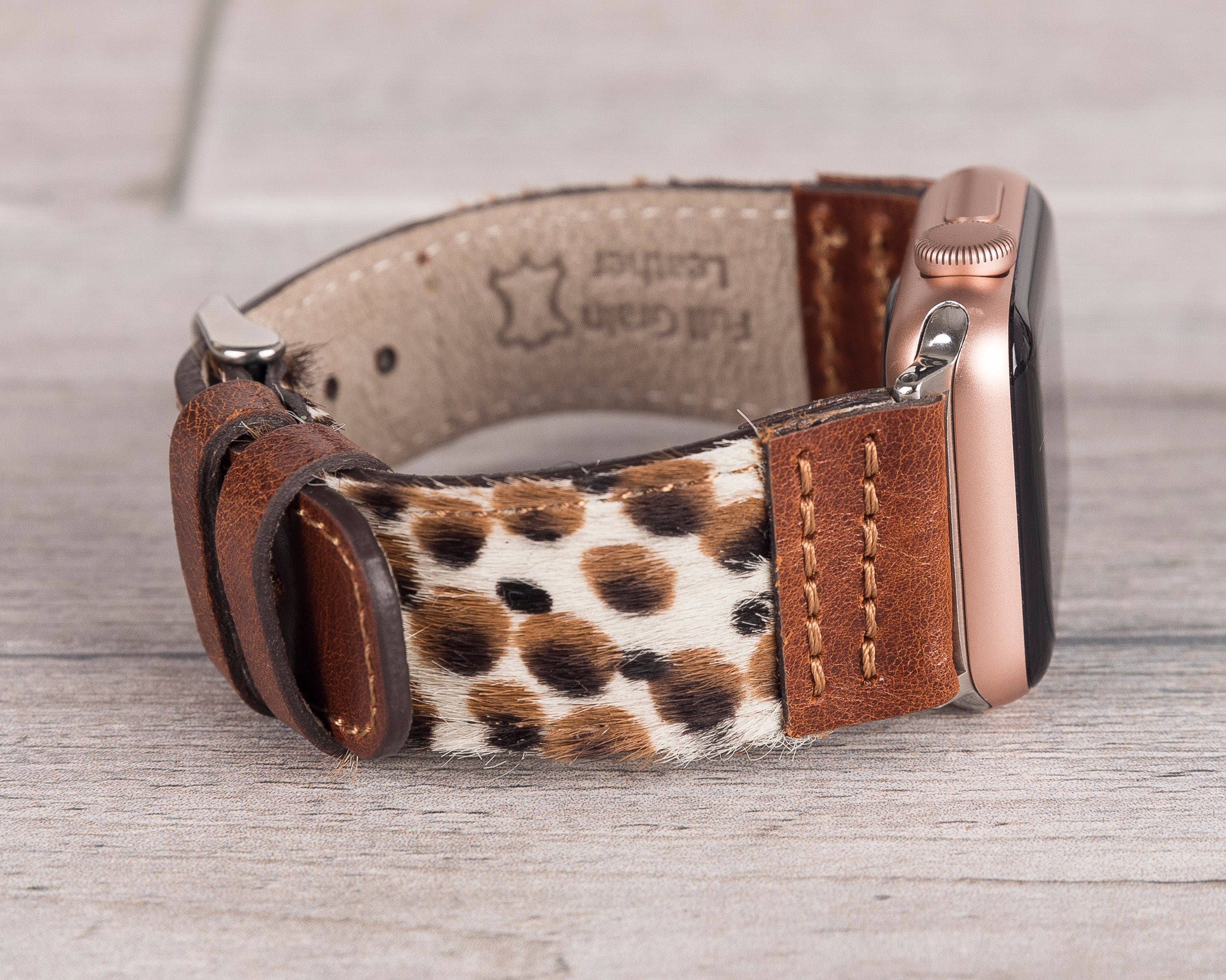 Brown Leopard Patterned Leather Sport Apple Watch Band