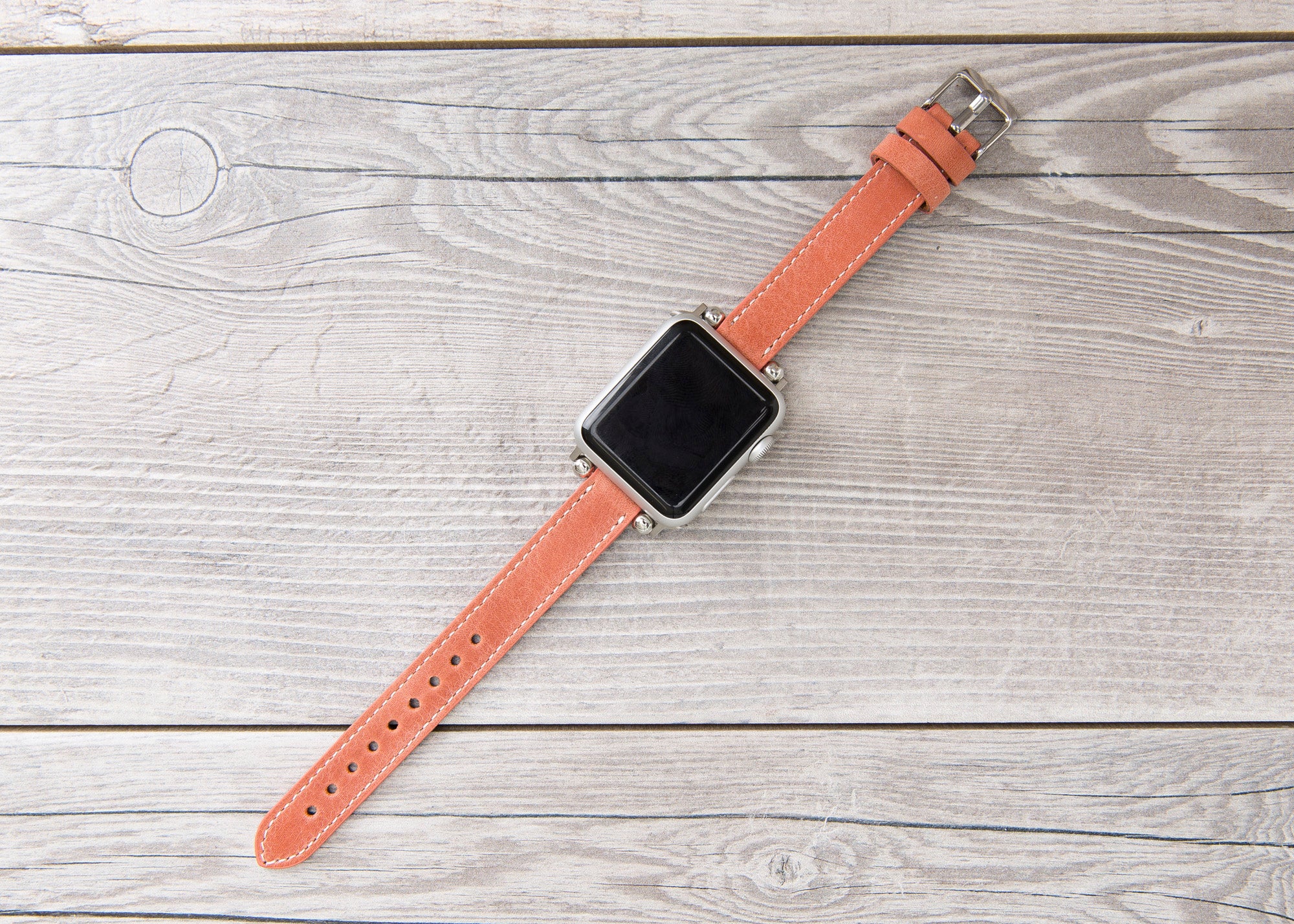 Orange Leather Ultra Slim Apple Watch Band