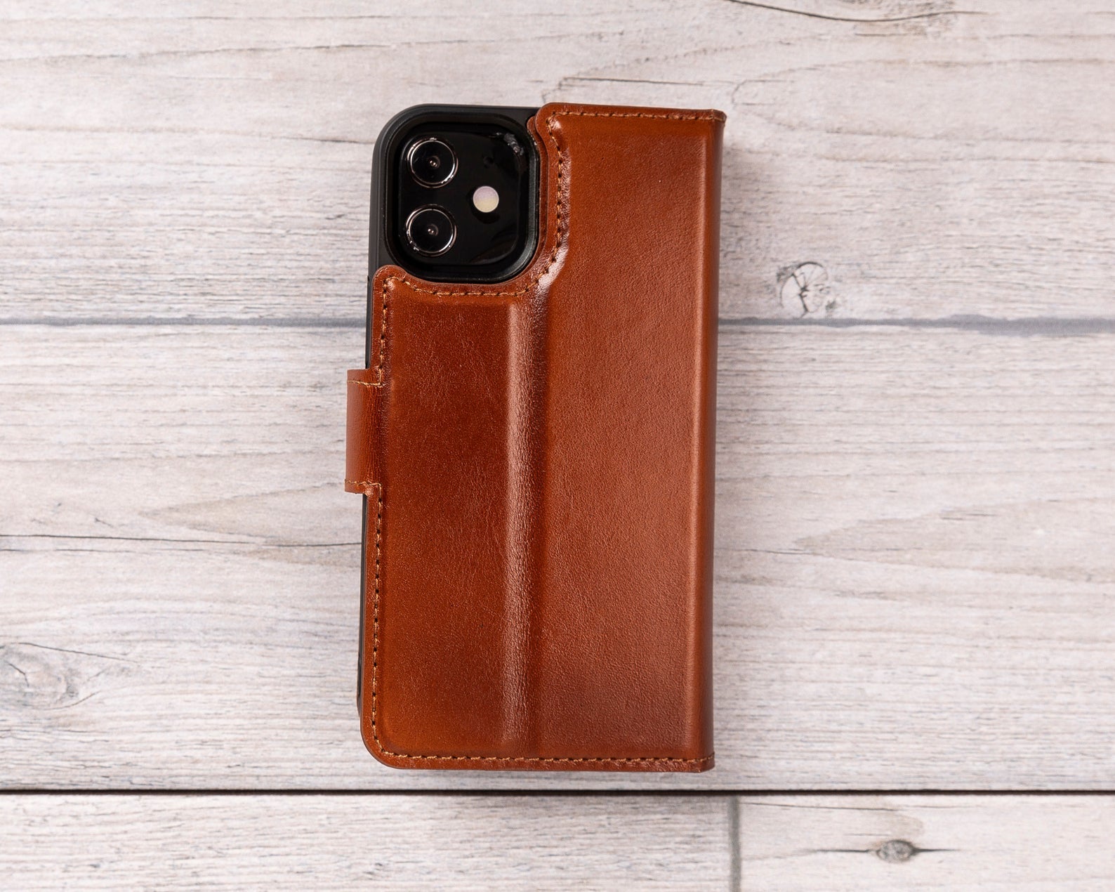 Burnished Tan Leather Magnetic Wallet Case for iPhone 12 Mini (5.4")