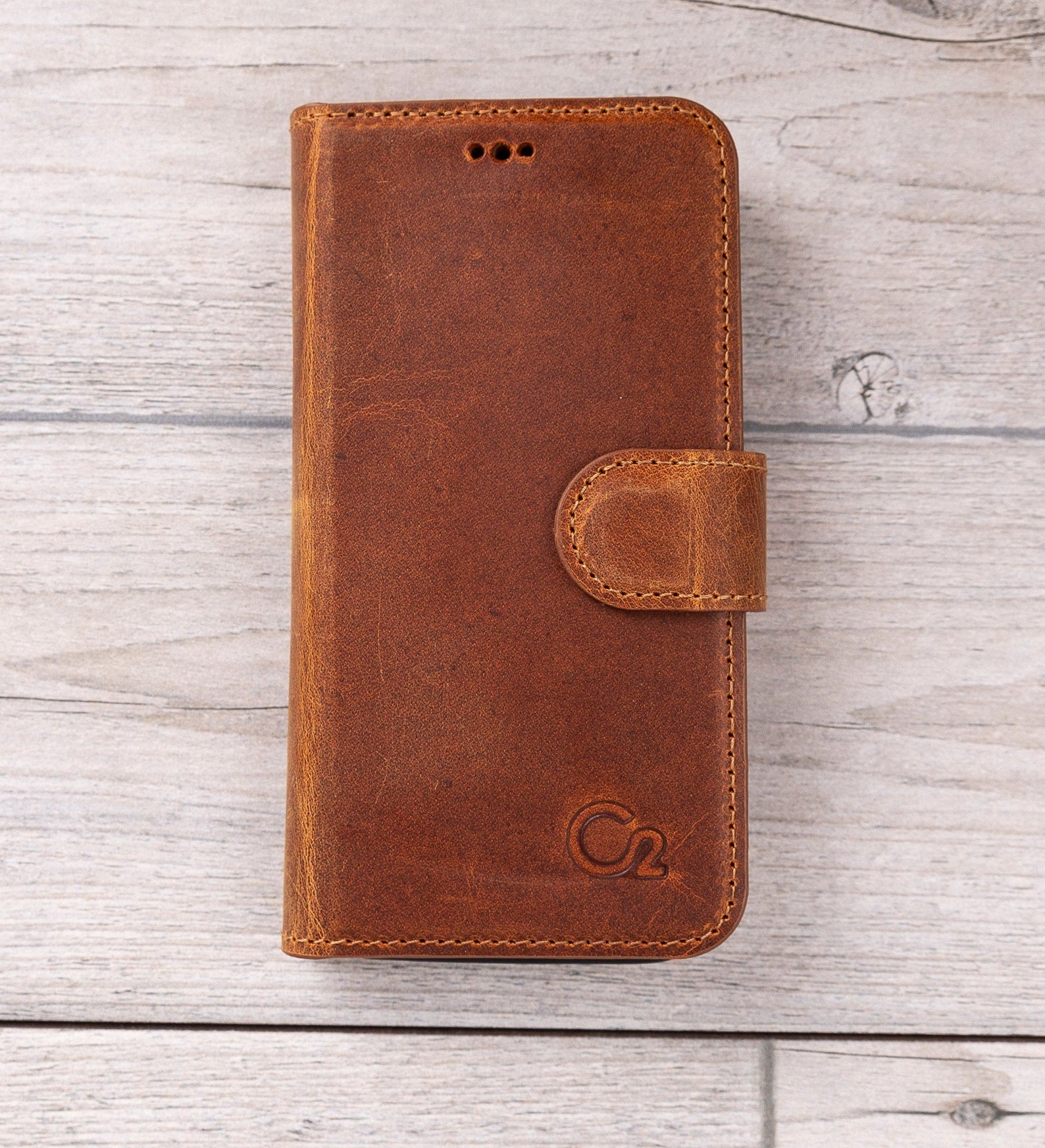 Camel Brown Leather Magnetic Wallet Case for iPhone 12 Mini (5.4")