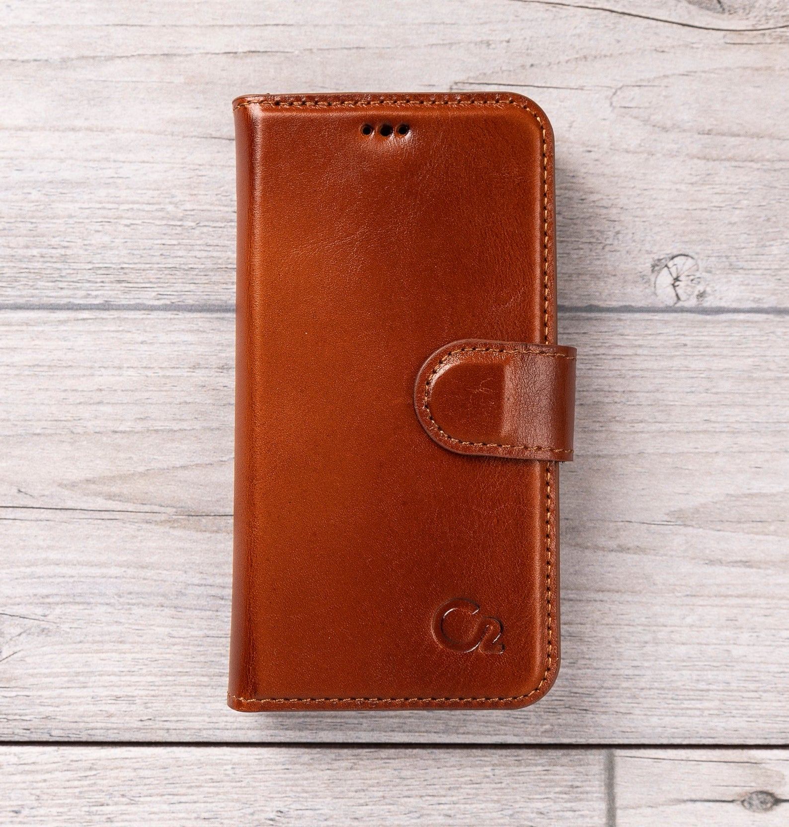 Burnished Tan Leather Magnetic Wallet Case for iPhone 12 Mini (5.4")