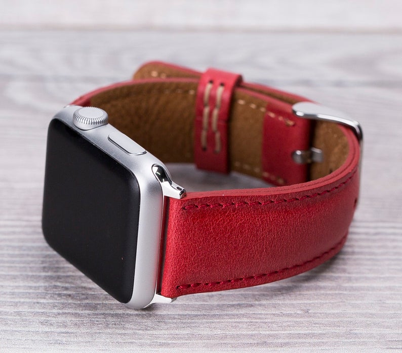 Red Leather Classic Apple Watch Band