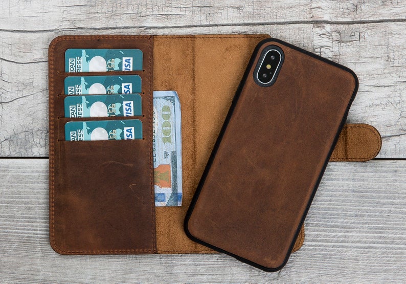 Antic Brown Magnetic Leather Case for iPhone X/XS/XS Max