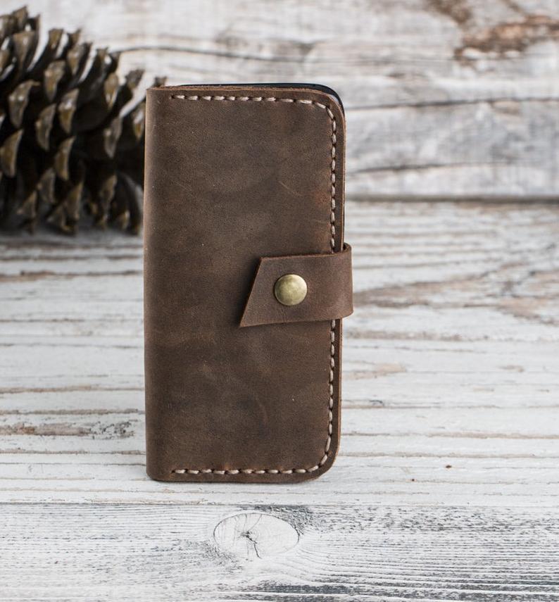 Handmade Brown Leather Wallet Case for iPhone 7 / 7 Plus and 8 / 8 Plus