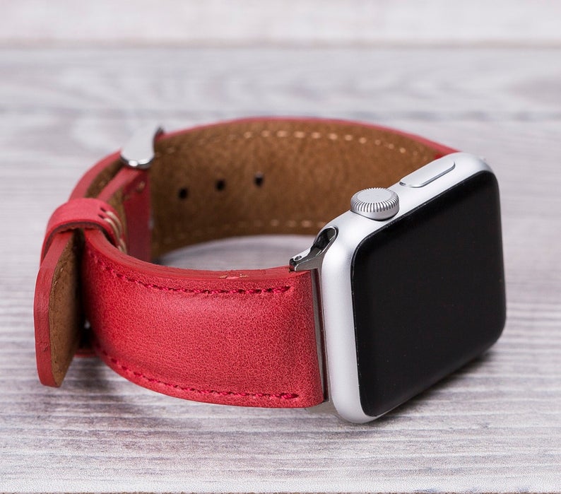 Red Leather Classic Apple Watch Band