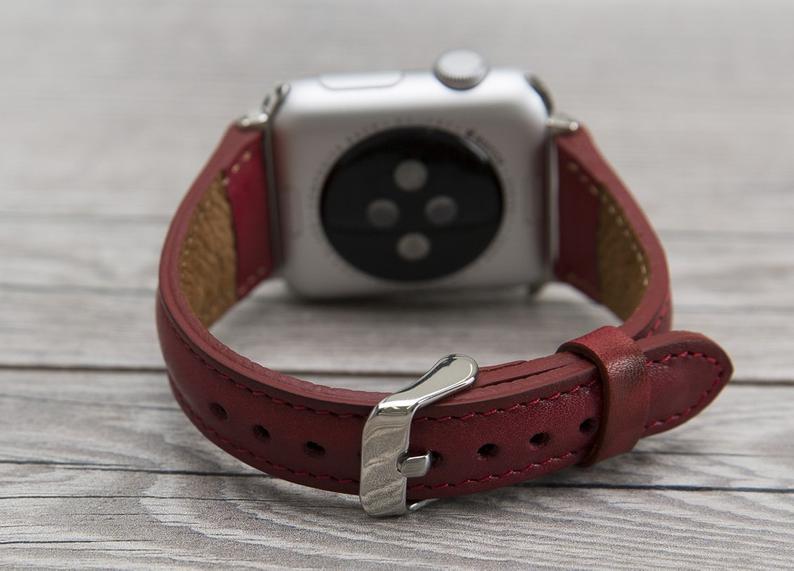 Burnished Red Leather Slim Apple Watch Band