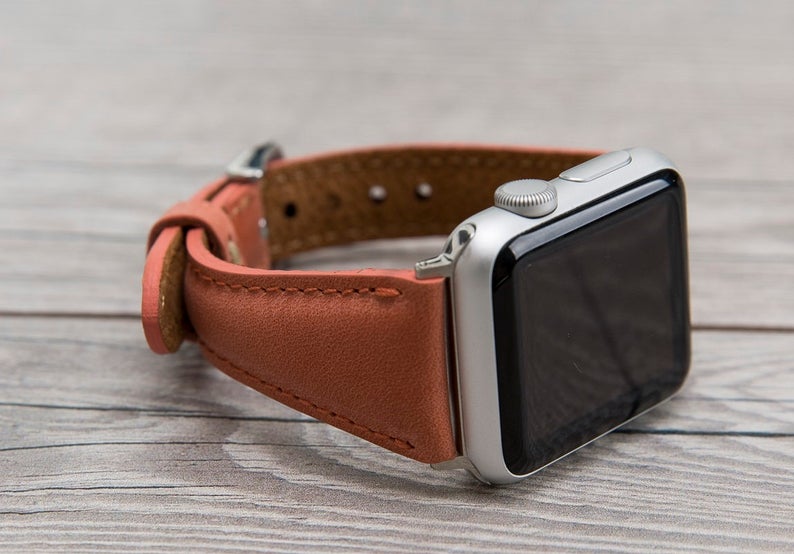 Orange Leather Slim Apple Watch Band