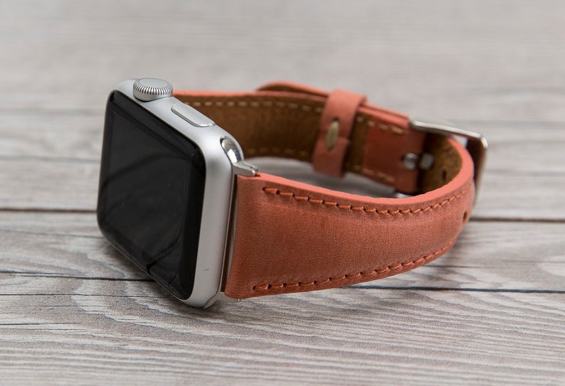 Orange Leather Slim Apple Watch Band