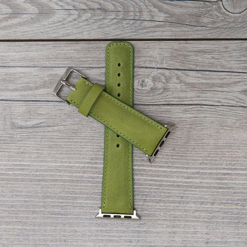 Green Leather Classic Apple Watch Band