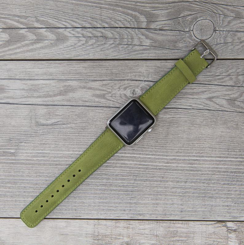 Green Leather Classic Apple Watch Band